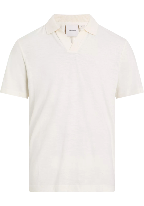 Calvin Klein Linen Cotton Cuban Regular Polo, heren poloshirt, offwhite Calvin Klein Linen Cotton Cuban Regular Polo, heren poloshirt, offwhite