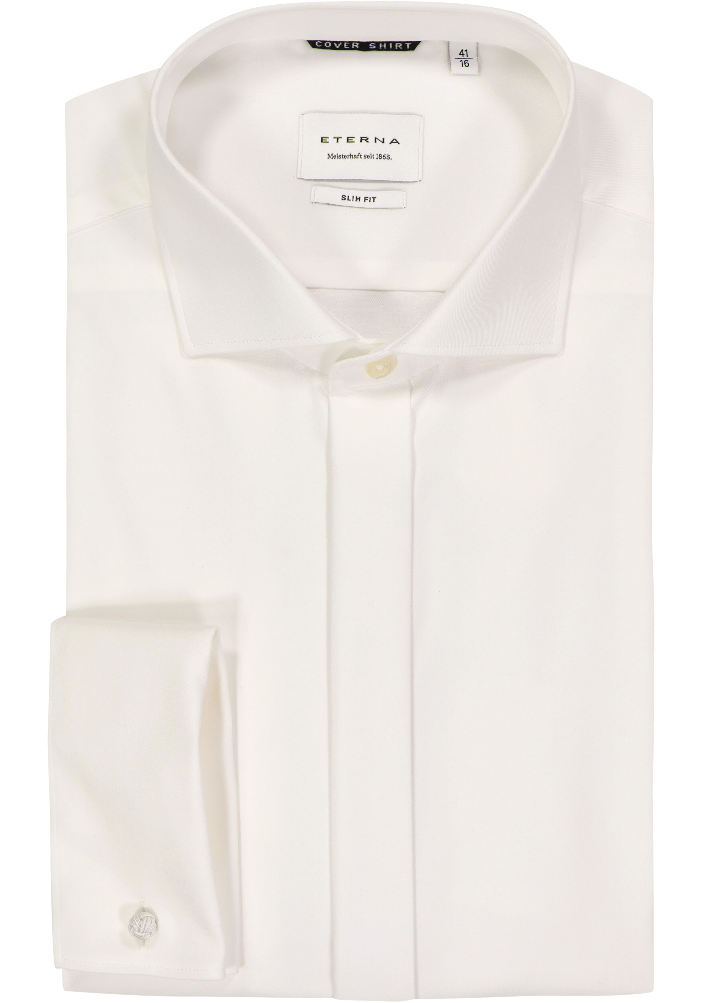 ETERNA slim fit smoking overhemd, mouwlengte 7, twill met dubbele manchet, ecru