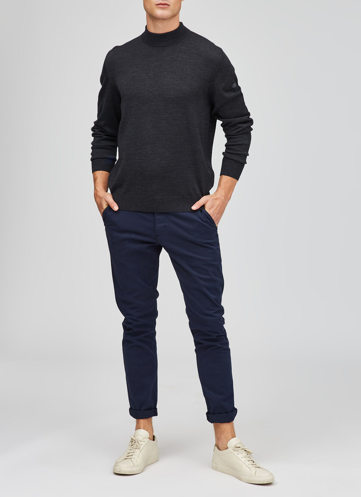 MAERZ Classic Fit heren trui met turtleneck wol, antraciet grijs