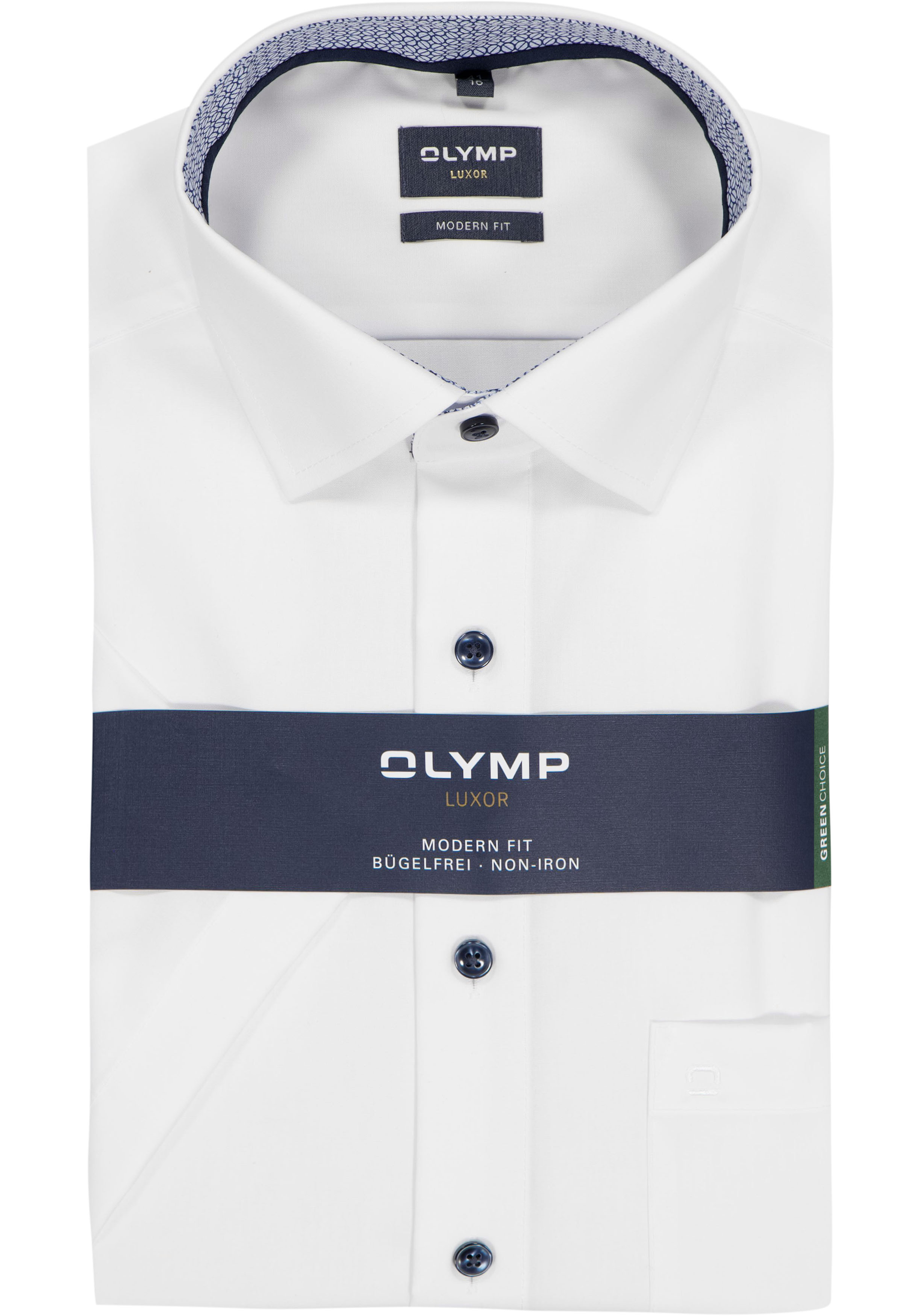 OLYMP Luxor modern fit overhemd, korte mouw, wit (blauw contrast)