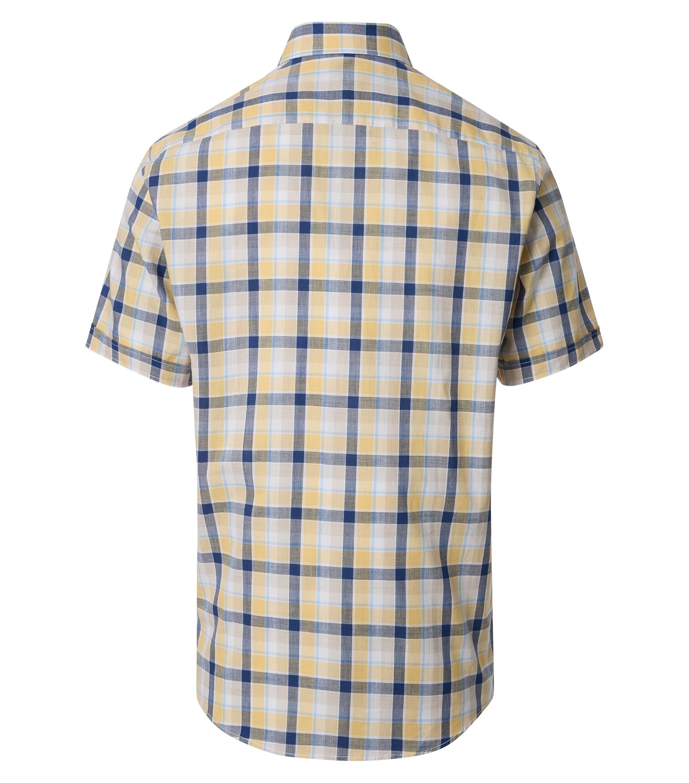 CASA MODA Sport casual fit overhemd, korte mouw, chambray, geel, blauw, wit, lichtblauw geruit