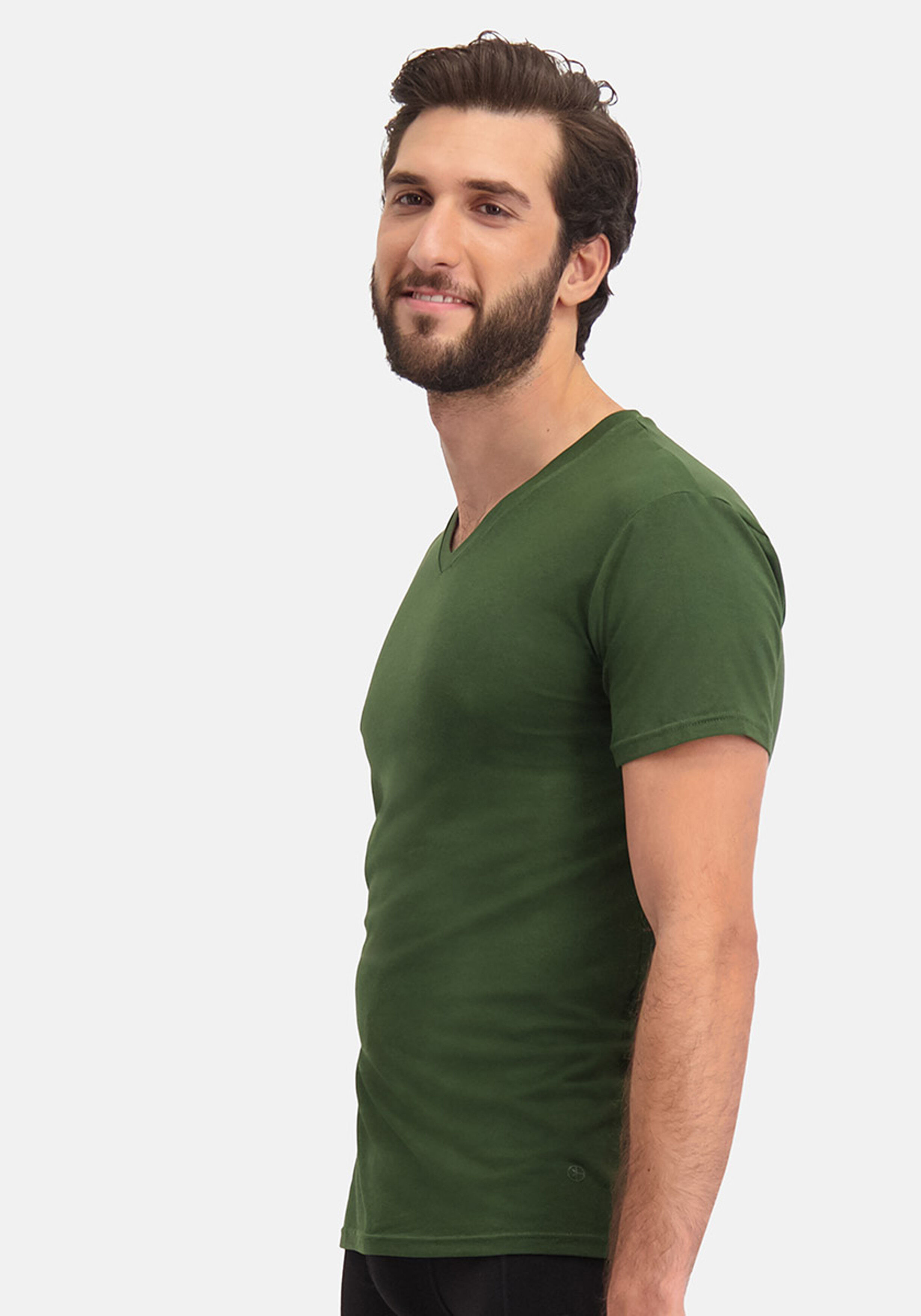 Bamboo Basics Velo V-neck T-shirt (2-pack), heren T-shirt V-hals, legergroen