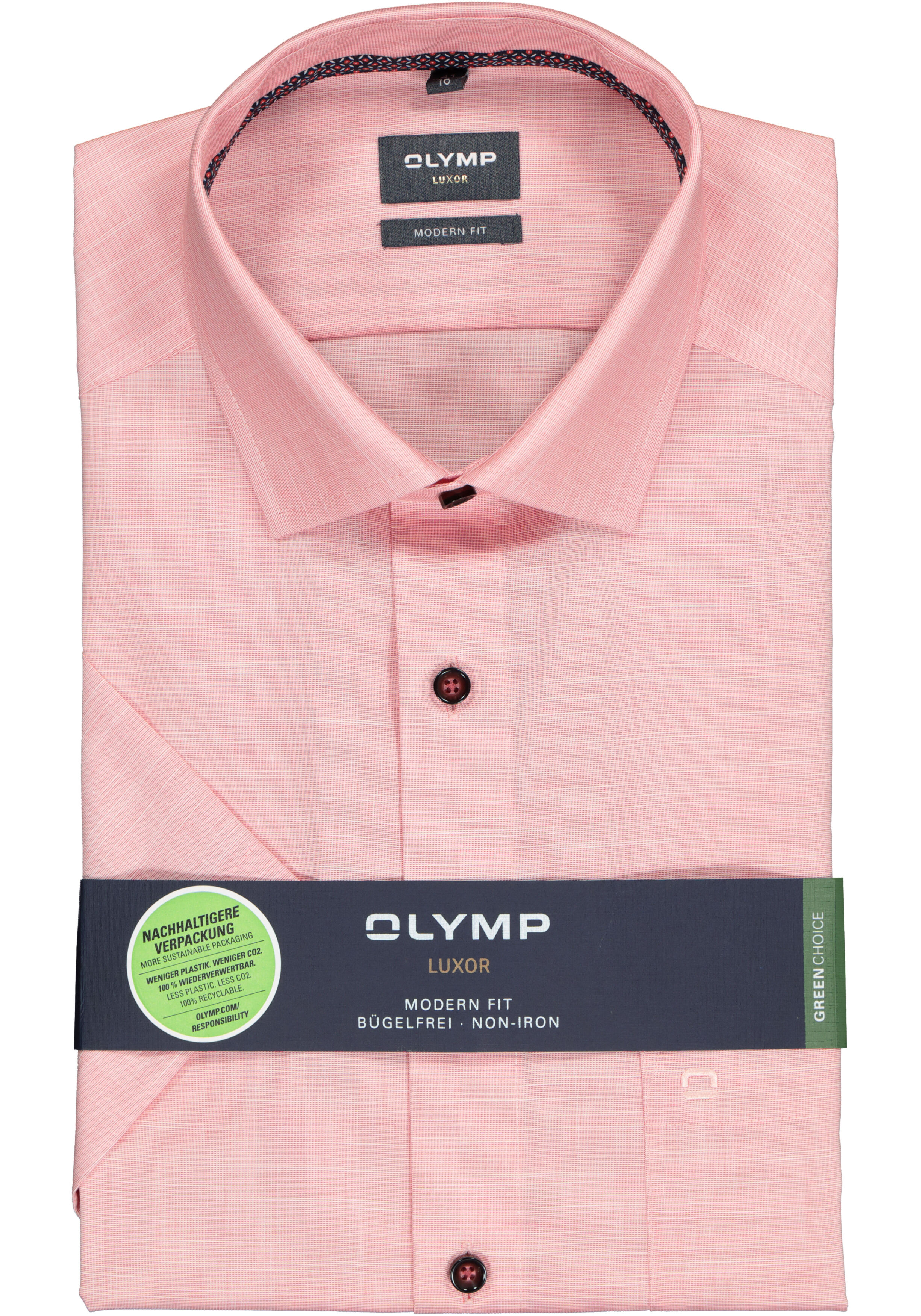 OLYMP modern fit overhemd, korte mouw, structuur, roze (contrast)
