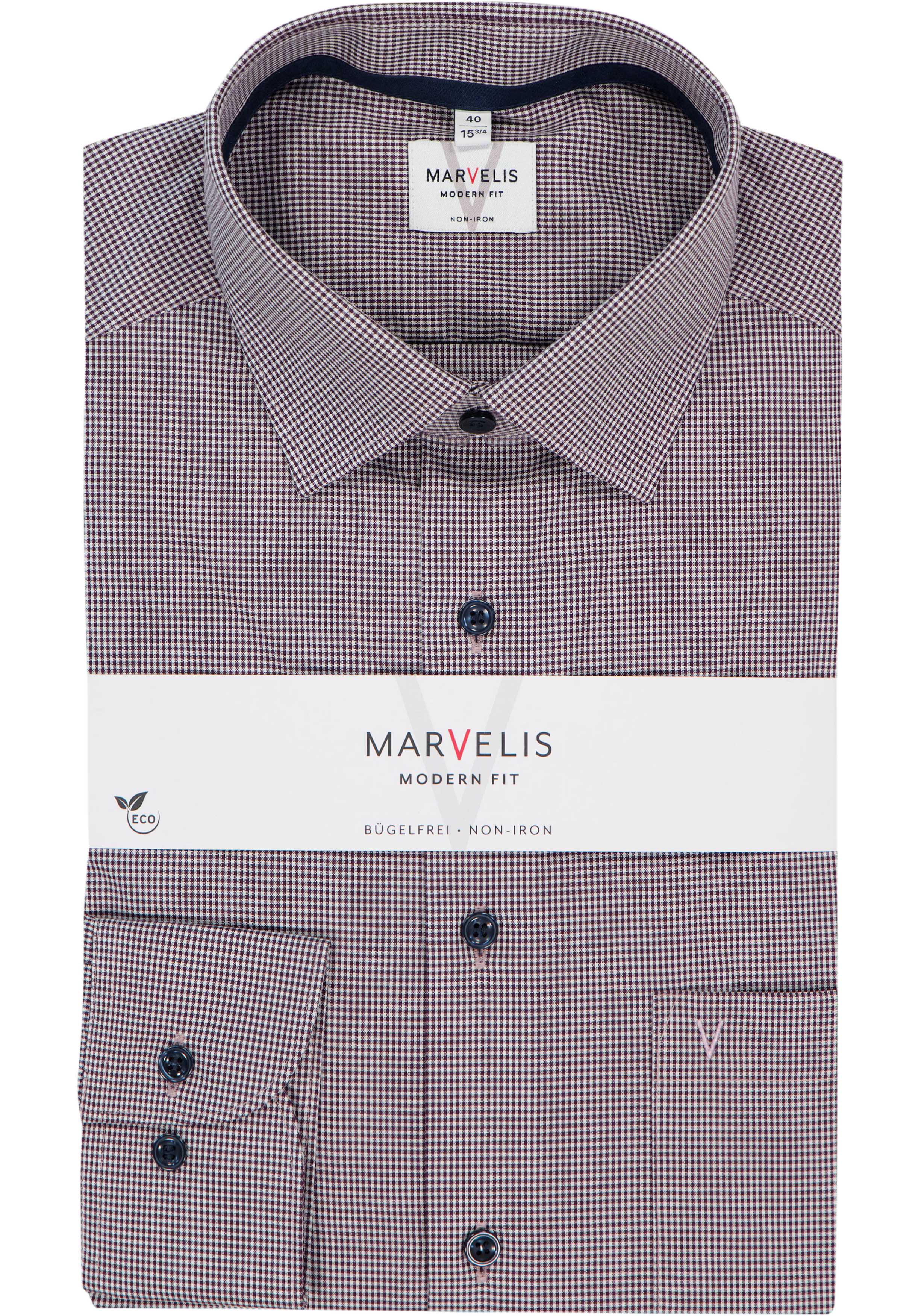 MARVELIS modern fit overhemd, popeline, bordeauxrood met wit geruit