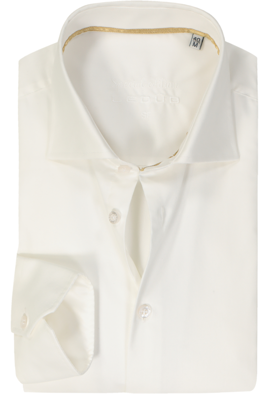 Ledub slim fit overhemd, mouwlengte 7, beige twill  Ledub slim fit overhemd, mouwlengte 7, beige twill