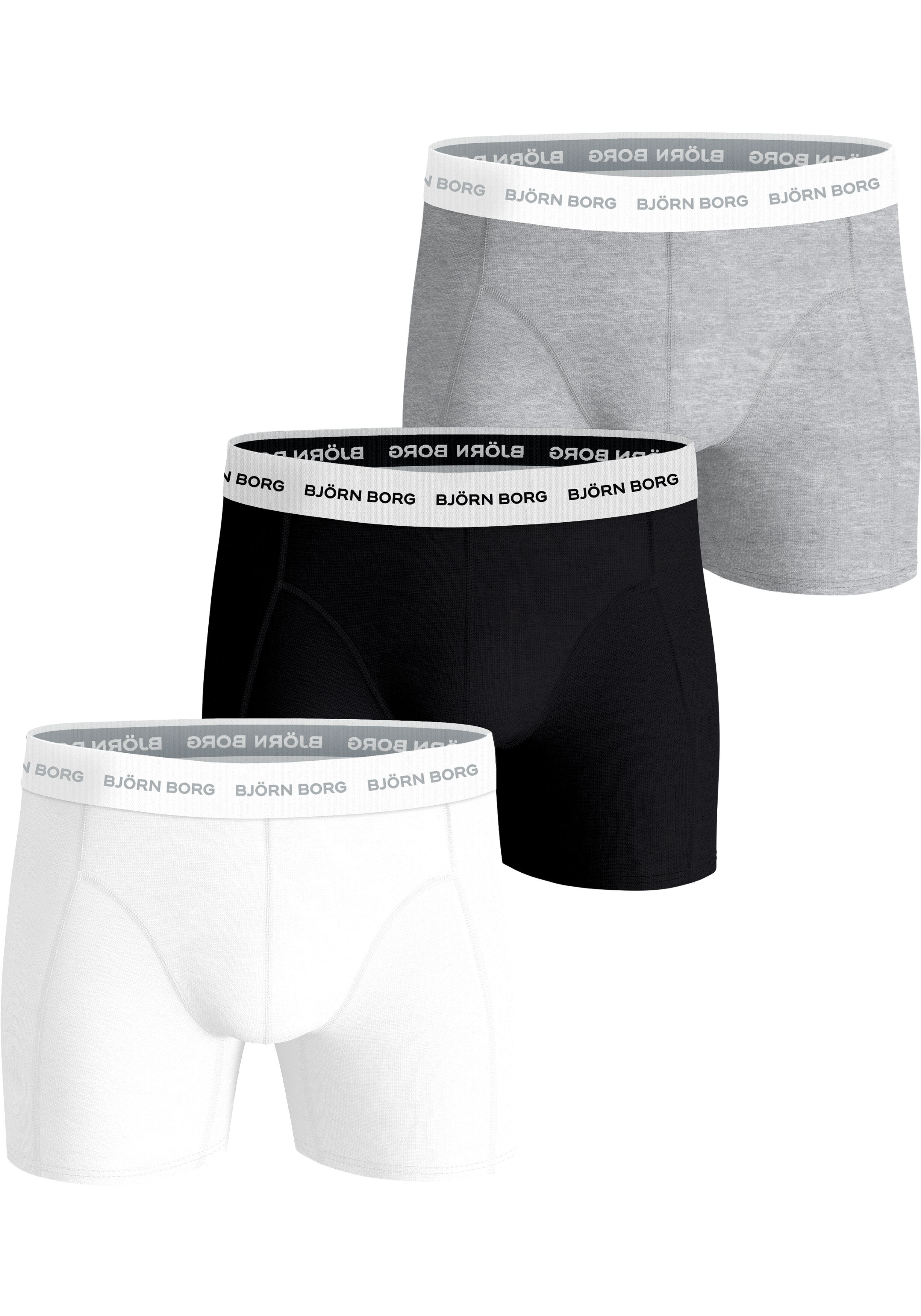 Bjorn Borg Cotton Stretch boxers, heren boxers normale lengte (3-pack), grijs, zwart, wit