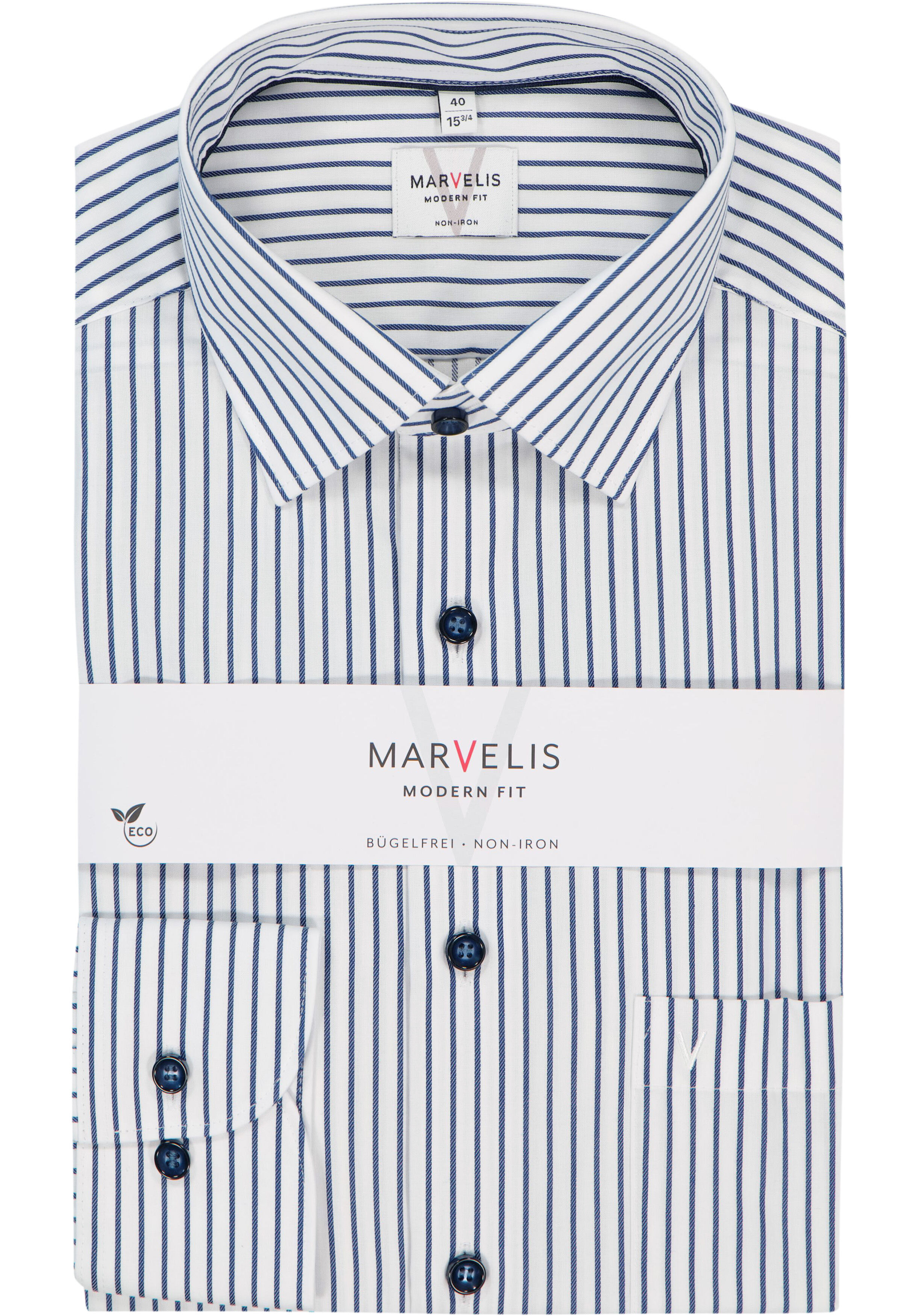 MARVELIS modern fit overhemd, popeline, wit met donkerblauw gestreept