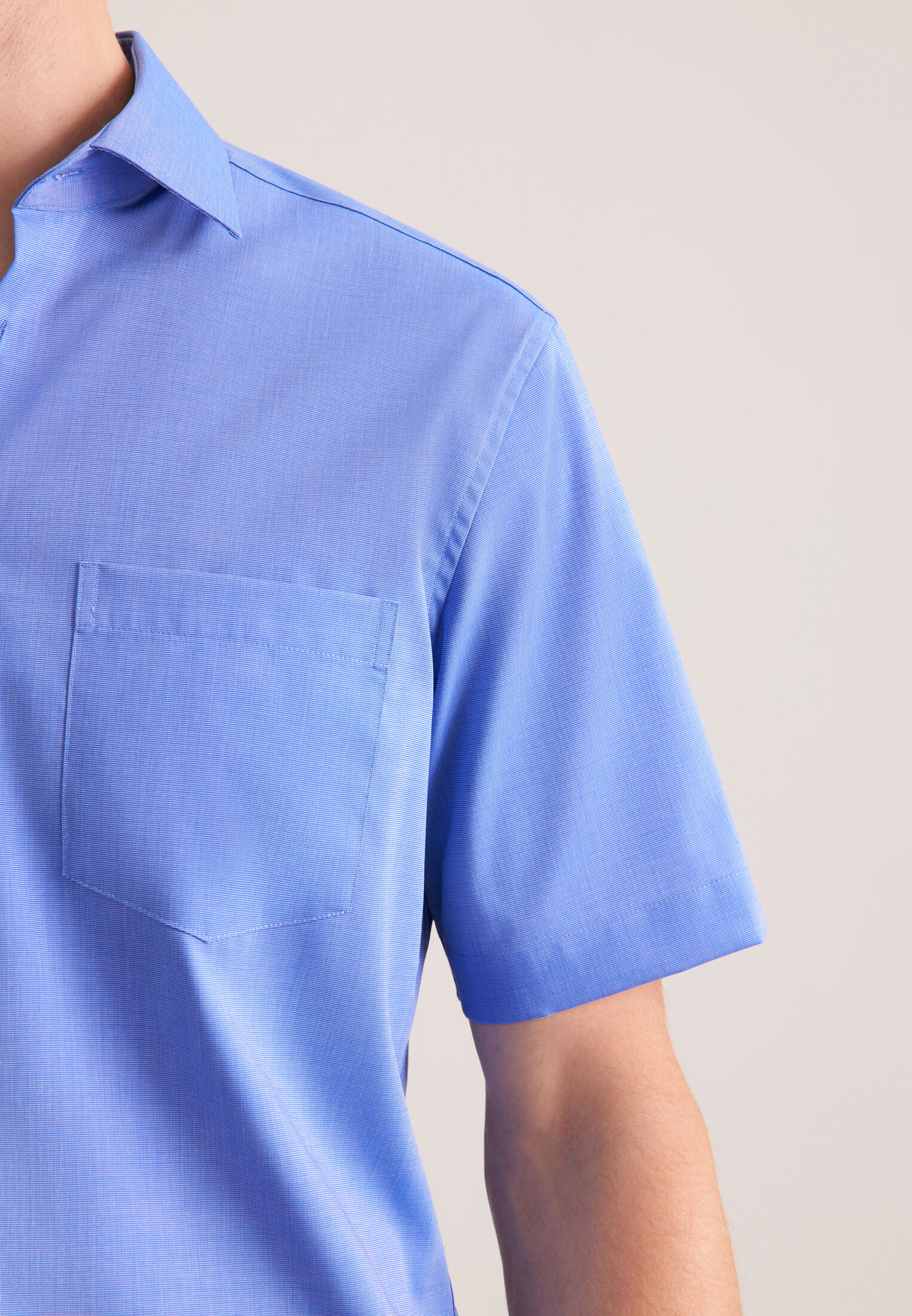 Seidensticker regular fit overhemd, korte mouw, popeline, blauw