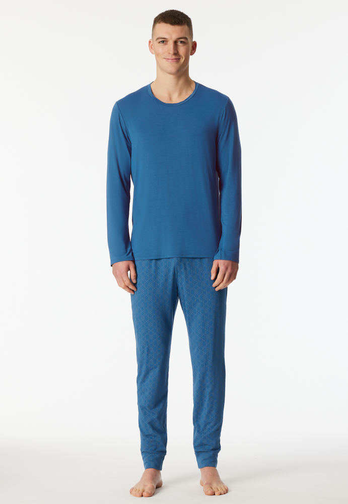 SCHIESSER Long Life Soft Pyjama lang, heren pyjama set, blauw dessin