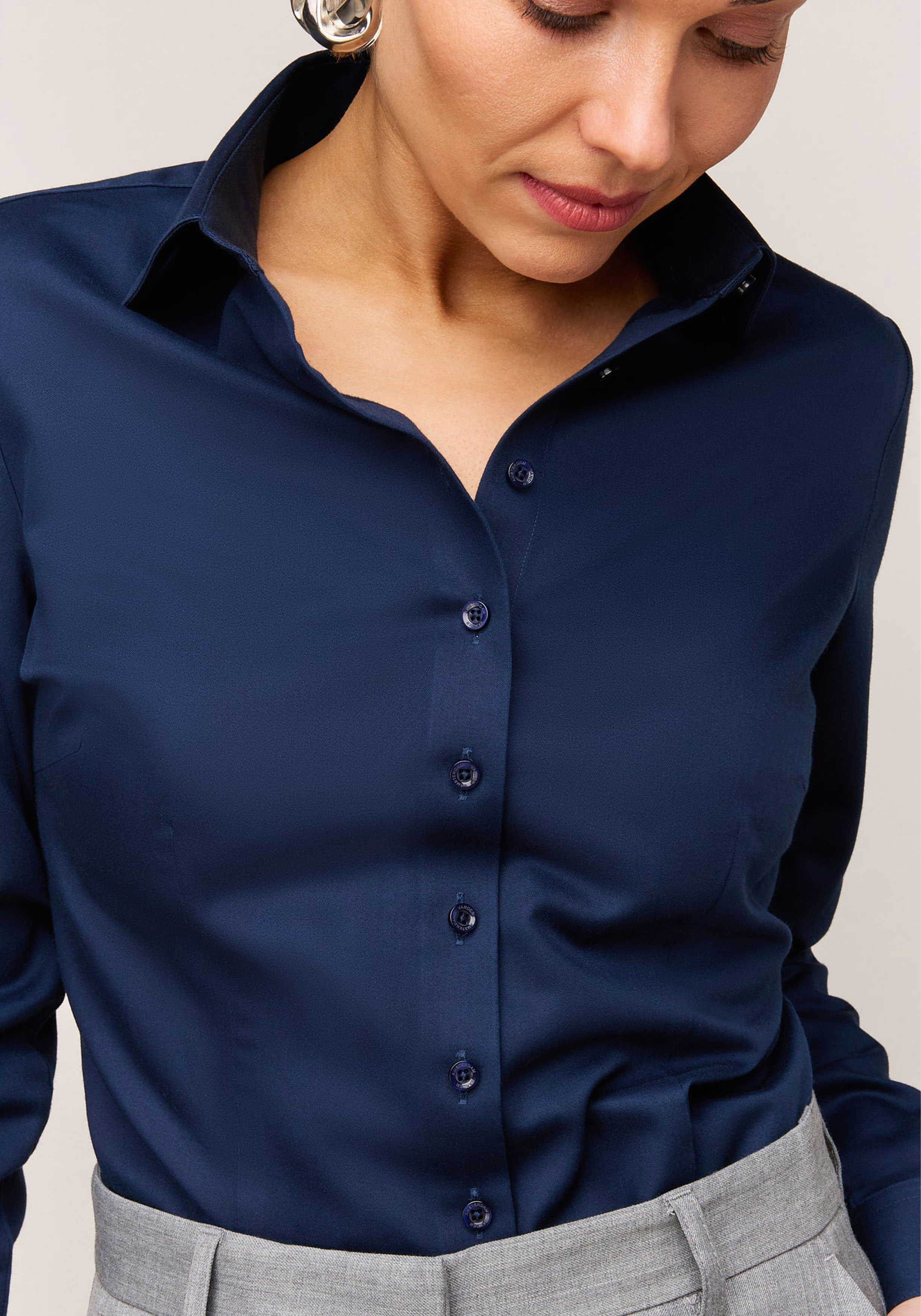 Vander Amsterdam damesblouse slim fit enkele manchet, twill, navy