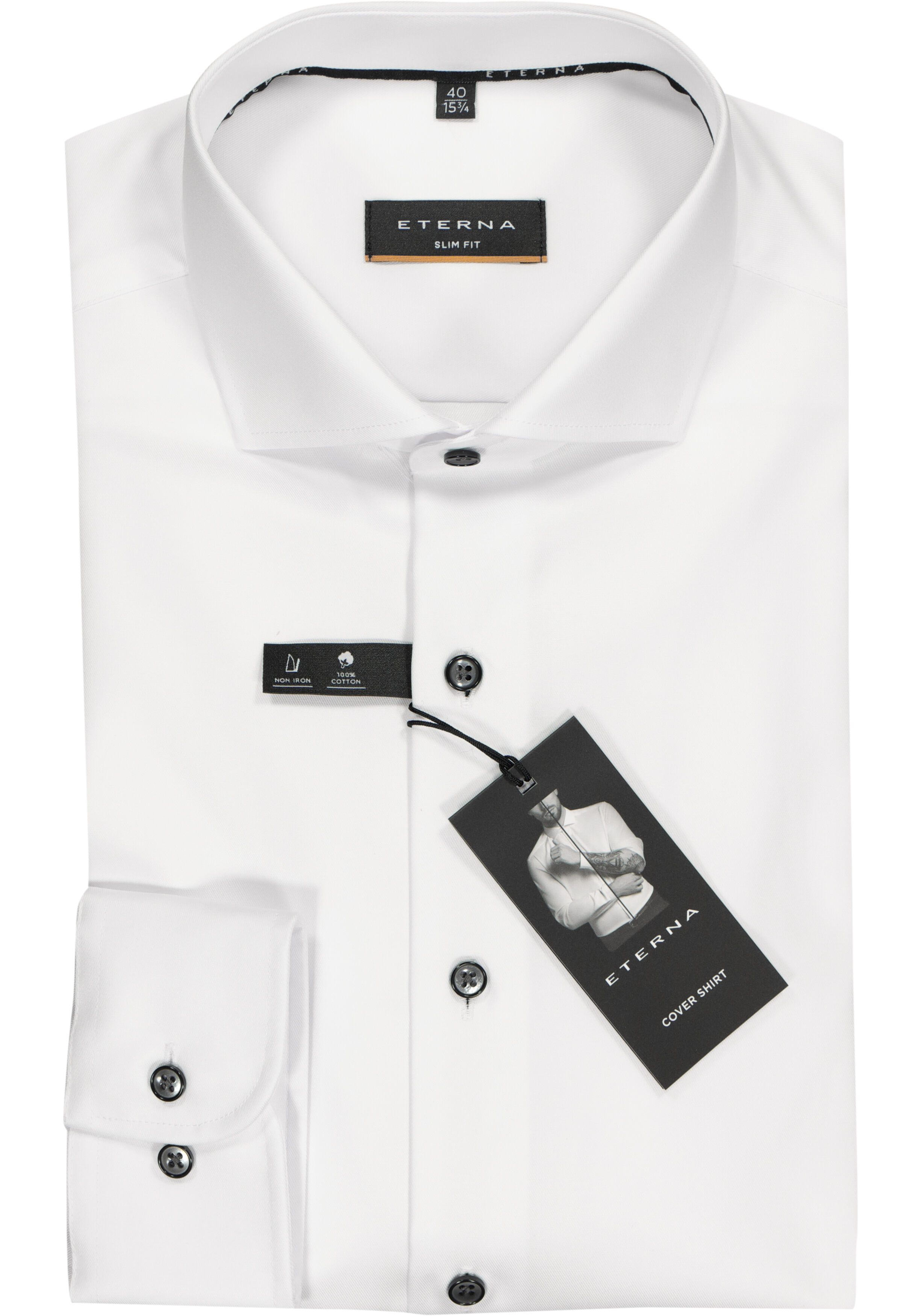 ETERNA slim fit overhemd, niet doorschijnend twill, wit (zwart contrast)