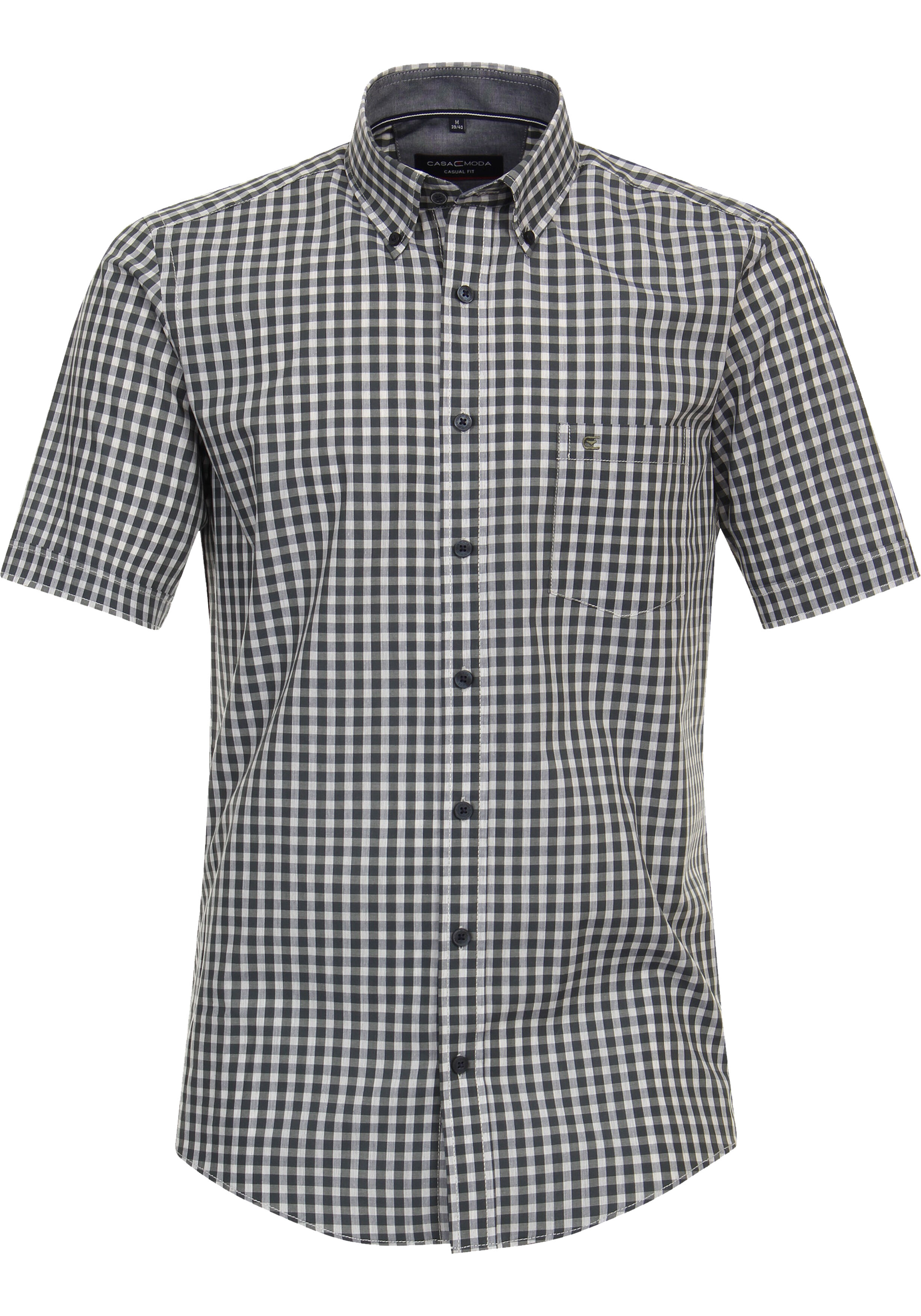 CASA MODA Sport casual fit overhemd, korte mouw, structuur, groen met wit geruit