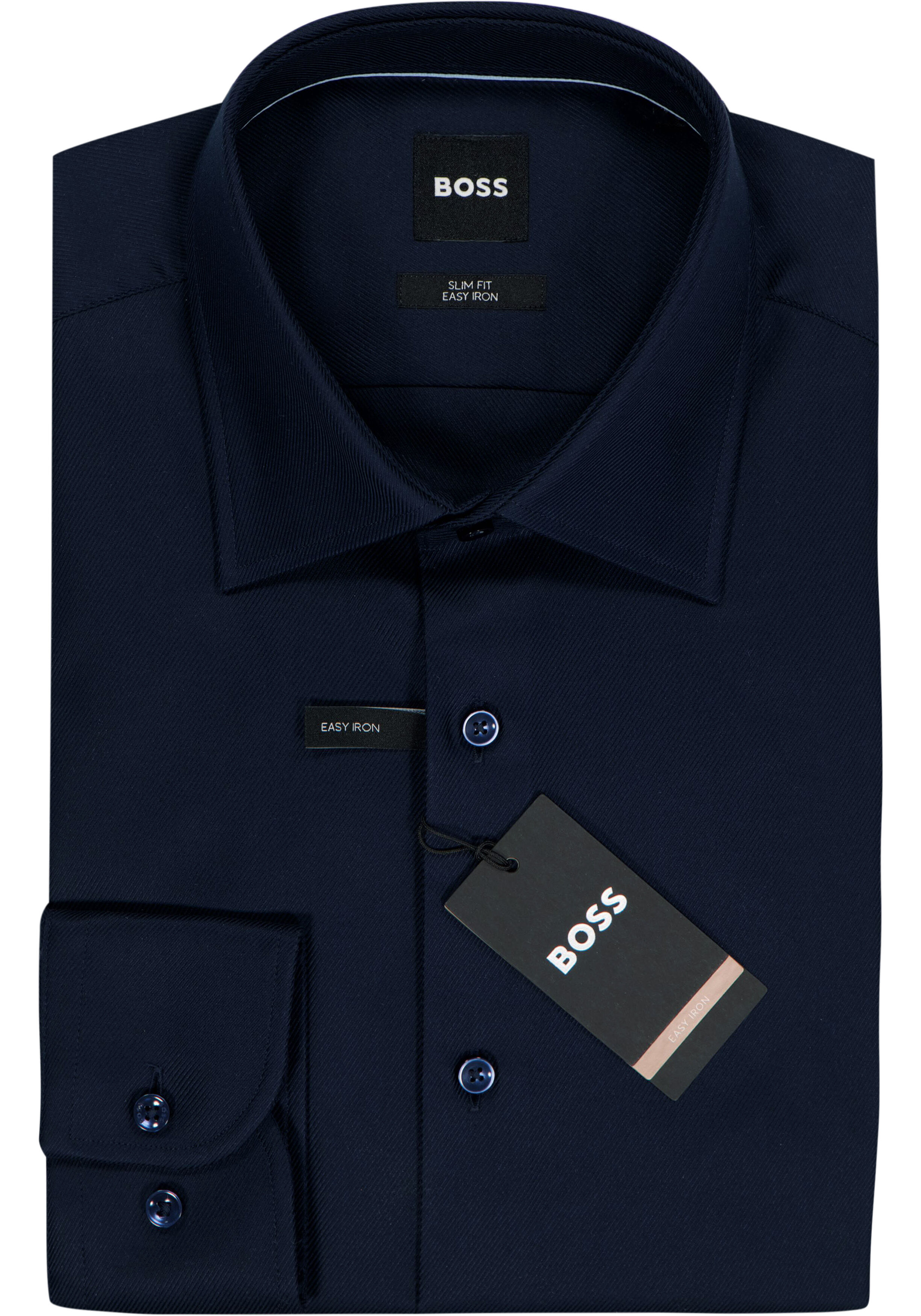 BOSS Hank slim fit overhemd, twill, donkerblauw