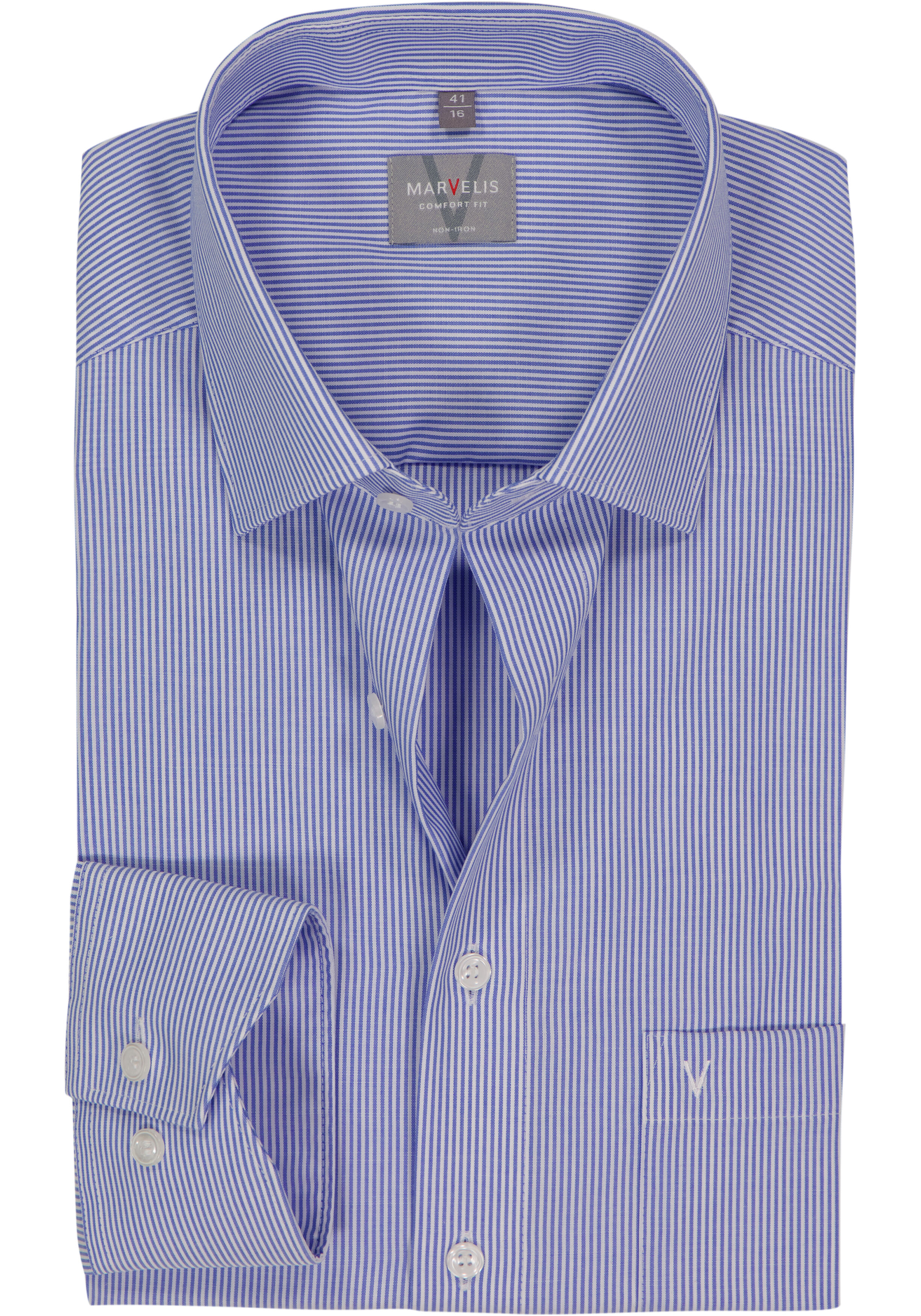 MARVELIS comfort fit overhemd, blauw met wit gestreept