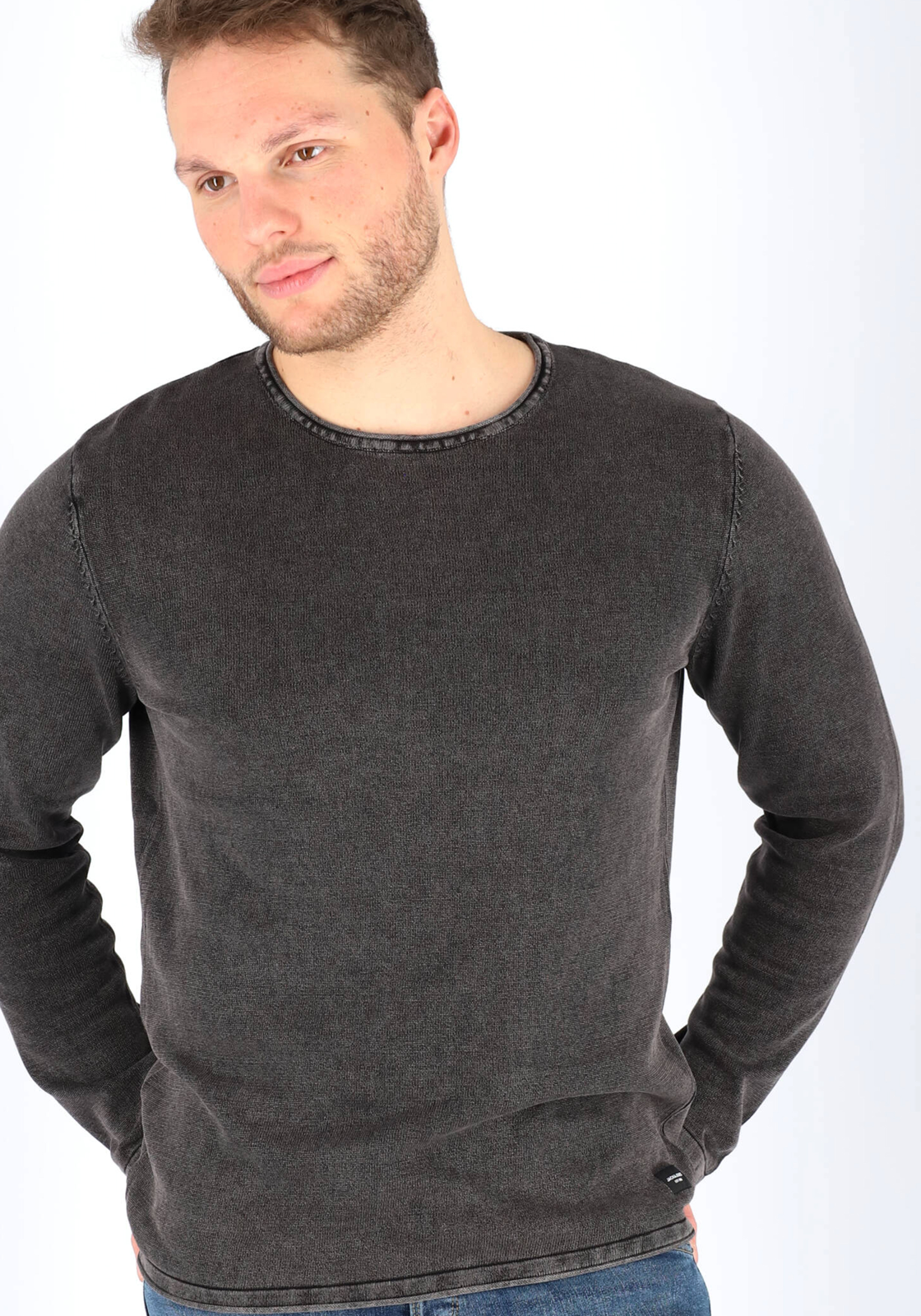 06-5714909533877-jack_and_jones-modellenfotos-tm_feb_2028_HR JACK & JONES slim fit trui katoen, O-hals, verwassen zwart