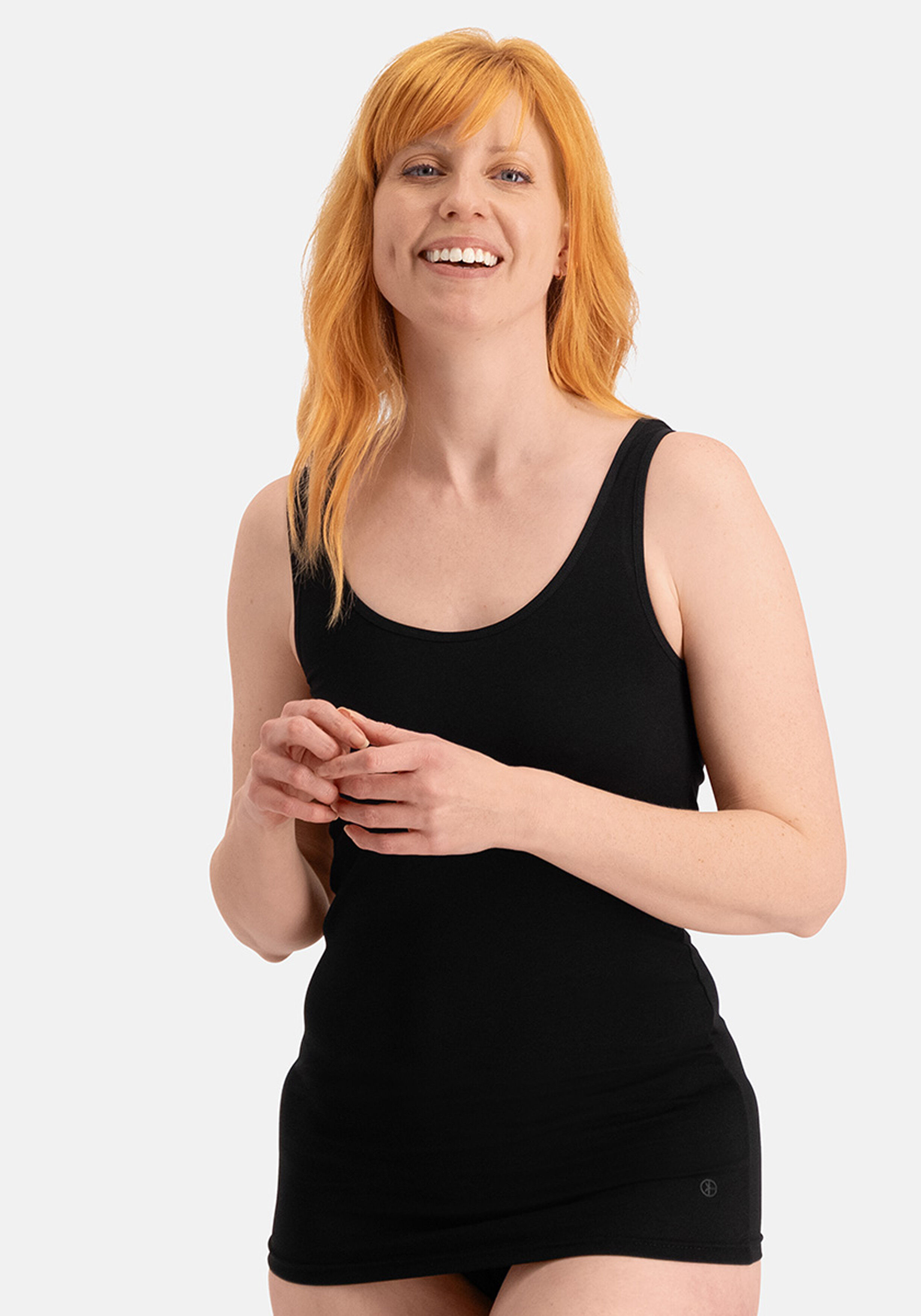 Bamboo Basics Anna long fit singlet (2-pack), dames hemd extra lang, zwart