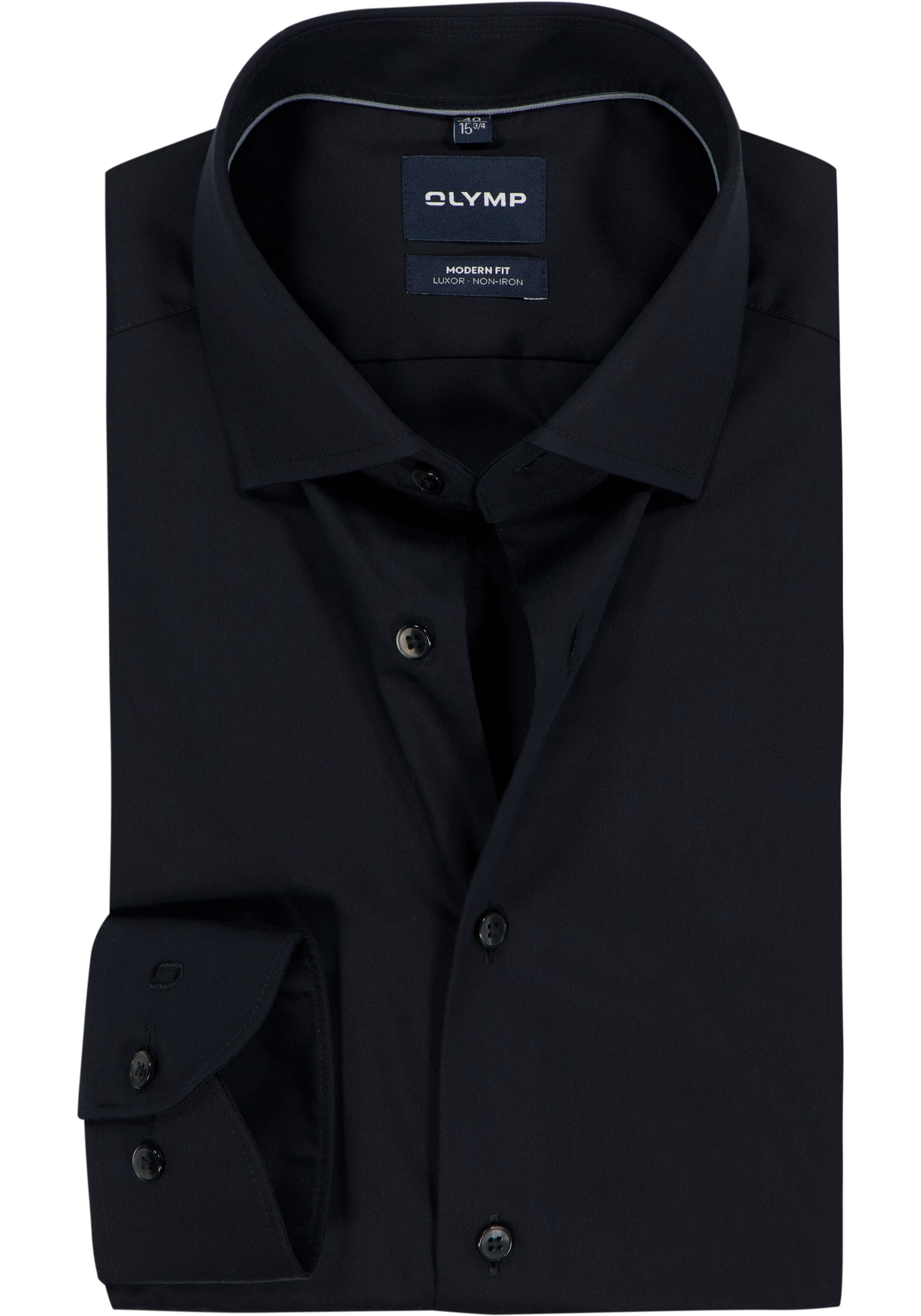 OLYMP Luxor modern fit overhemd, mouwlengte 7, satijnbinding, zwart