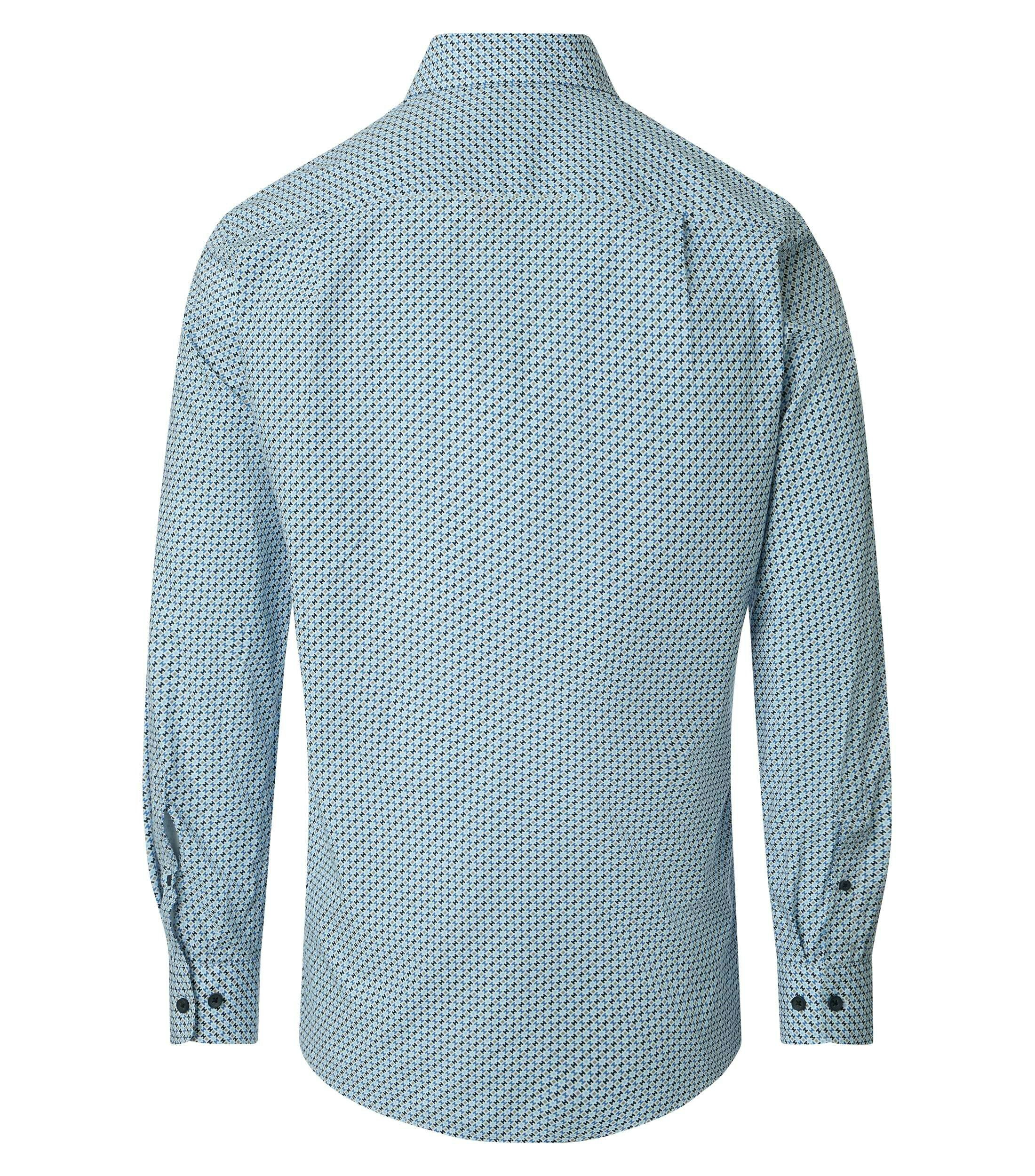 Redmond comfort fit overhemd, popeline, wit met licht- en donkerblauw en beige dessin