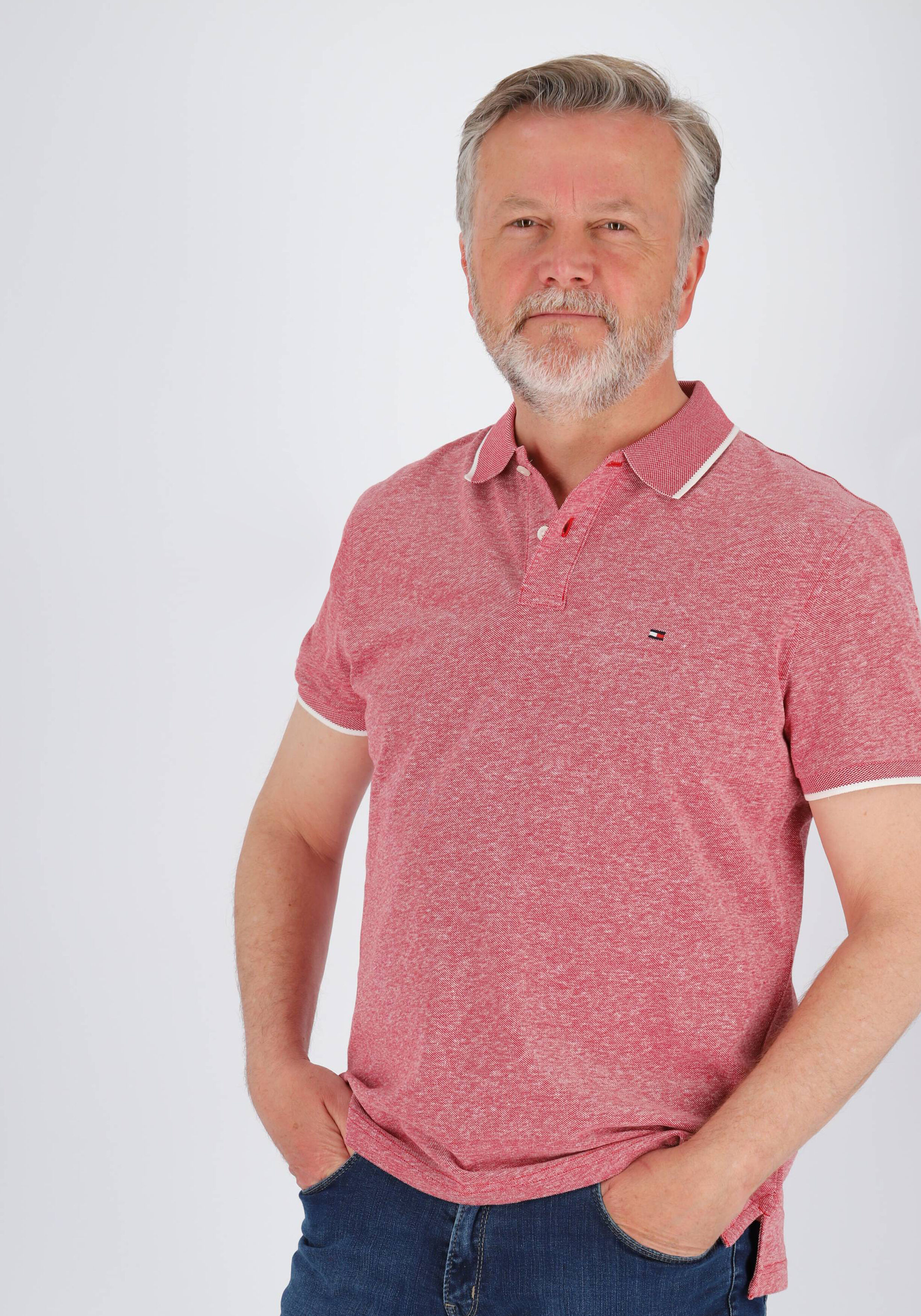 Tommy Hilfiger Linen Pique Regular Polo, heren poloshirt, rood melange