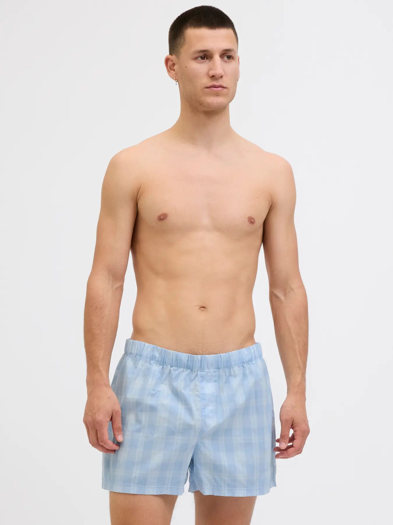 JACK & JONES Jacmilano woven boxers (3-pack), heren wijde boxers, chambray blue chambray striped, skyway checks