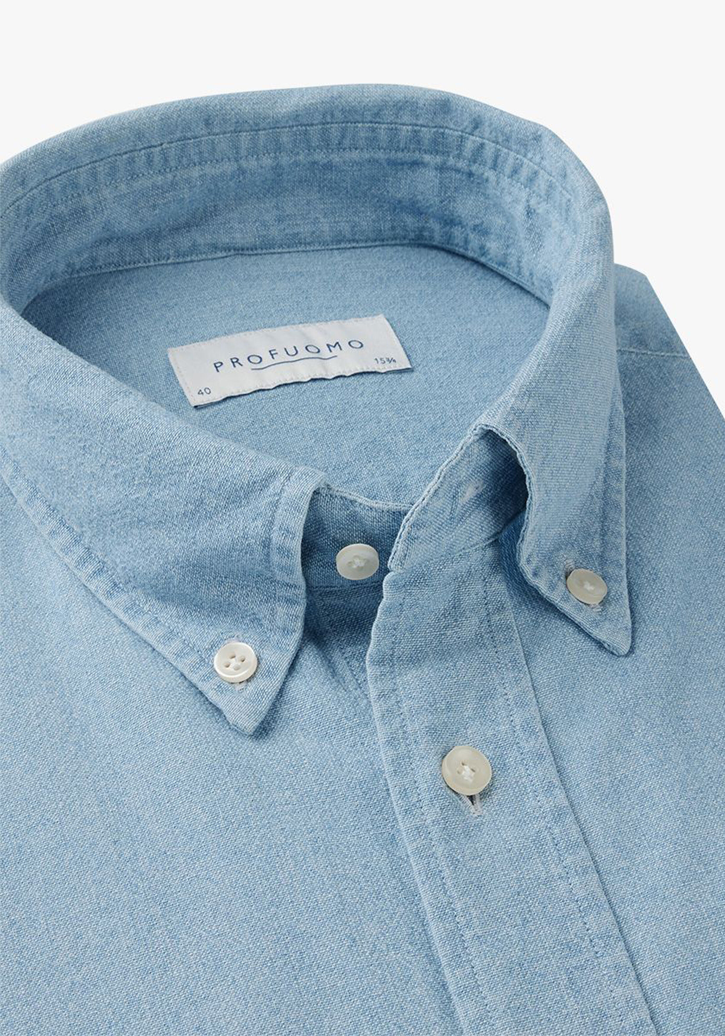 Profuomo slim fit heren overhemd, twill, jeansblauw