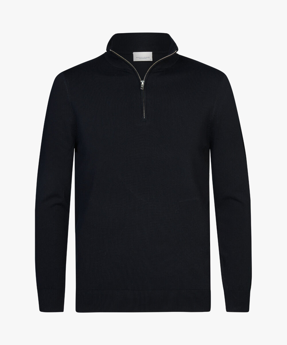 Profuomo heren trui lyocellmengsel, slim fit trui met korte rits, donkerblauw