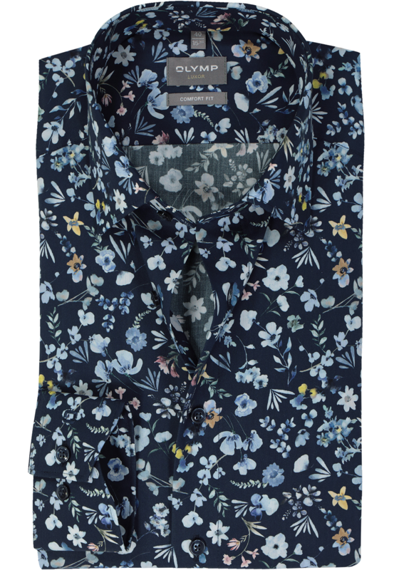 OLYMP comfort fit overhemd, popeline, marine blauw dessin OLYMP comfort fit overhemd, popeline, marine blauw dessin