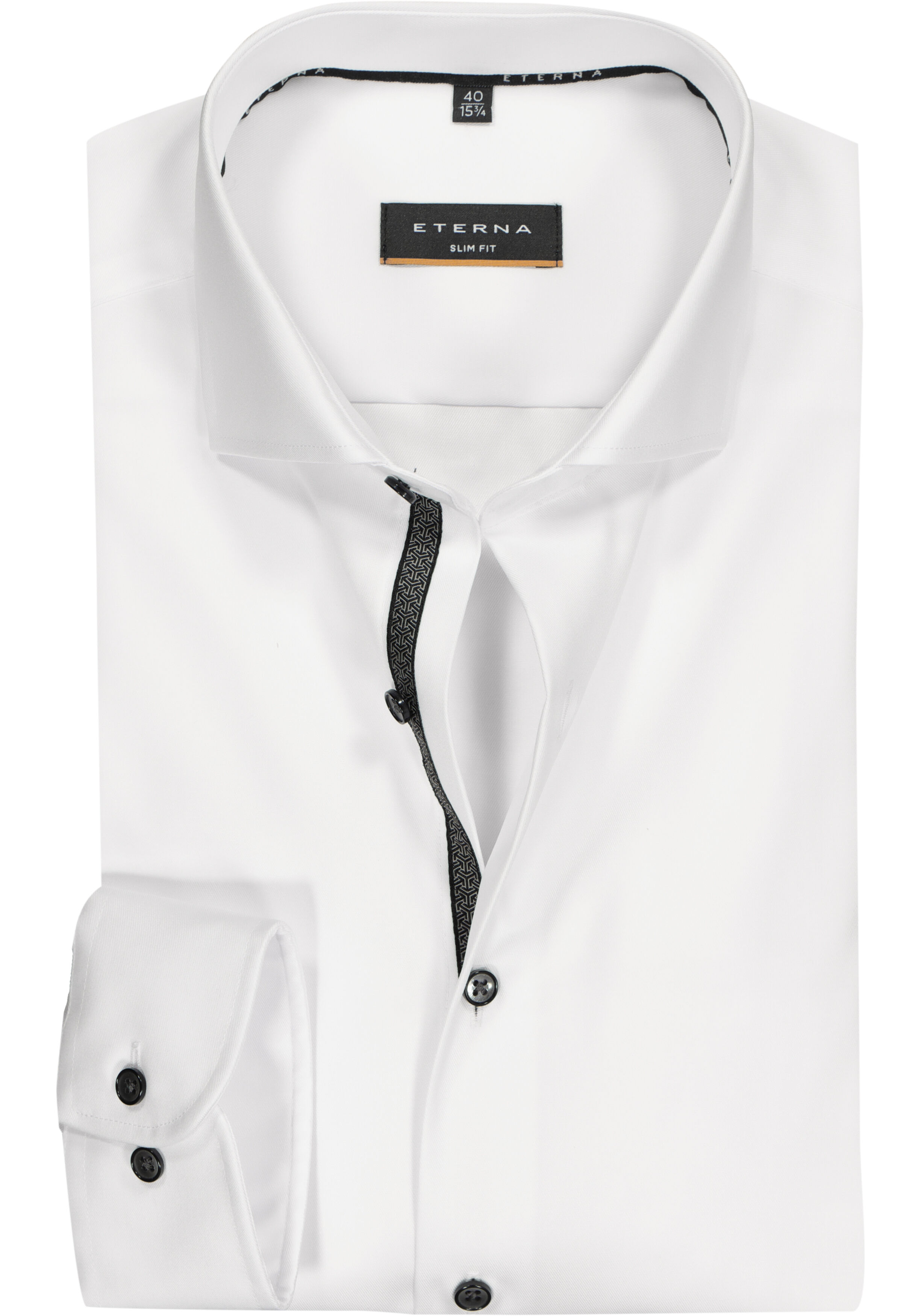 ETERNA slim fit overhemd, niet doorschijnend twill, wit (zwart contrast)