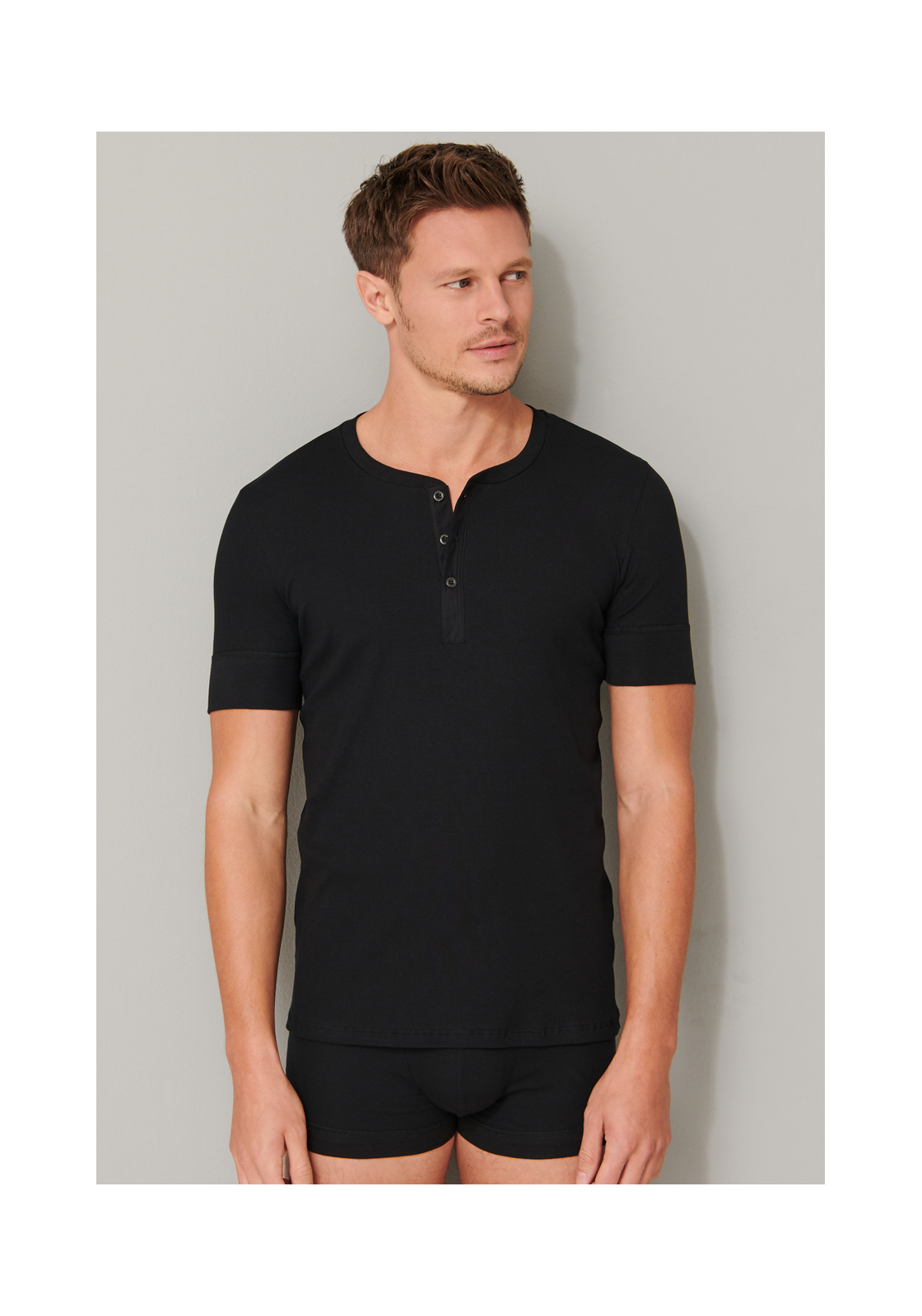image_3_174018-000_3_1280x1280 SCHIESSER Retro Rib T-shirt (1-pack), heren shirt korte mouwen dubbelrib biologisch katoen knoopsluiting zwart