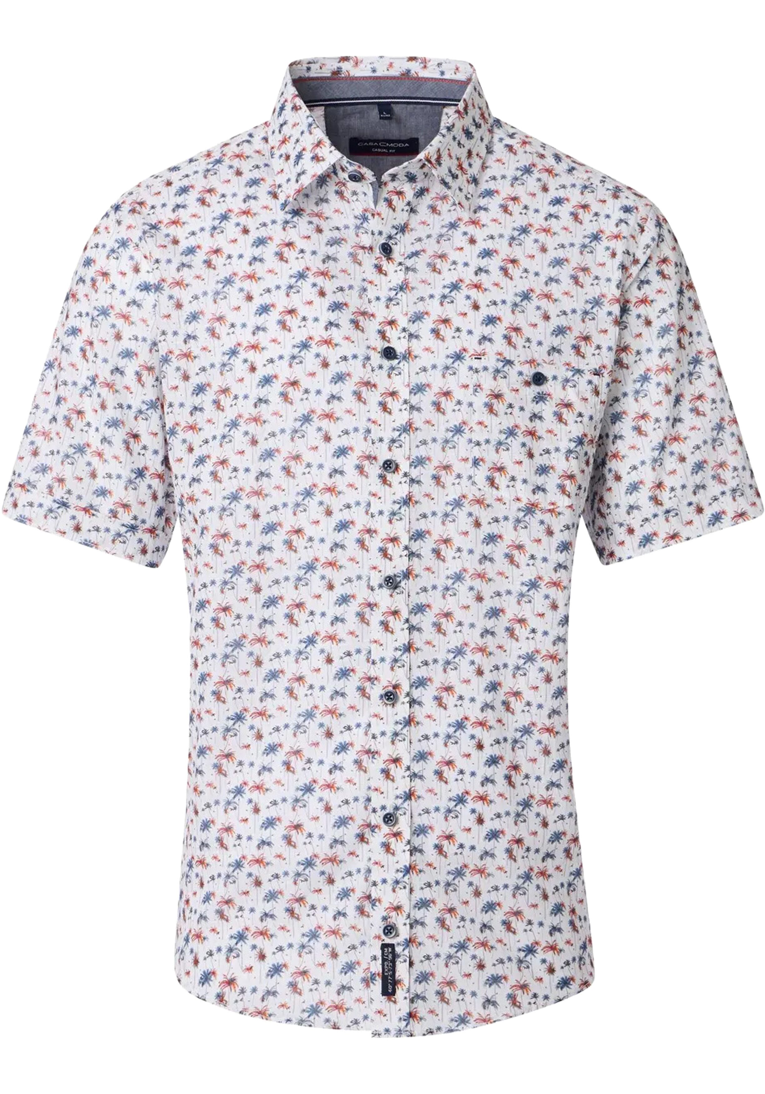 CASA MODA Sport casual fit overhemd, korte mouw, chambray, blauw, wit en lichtblauw dessin