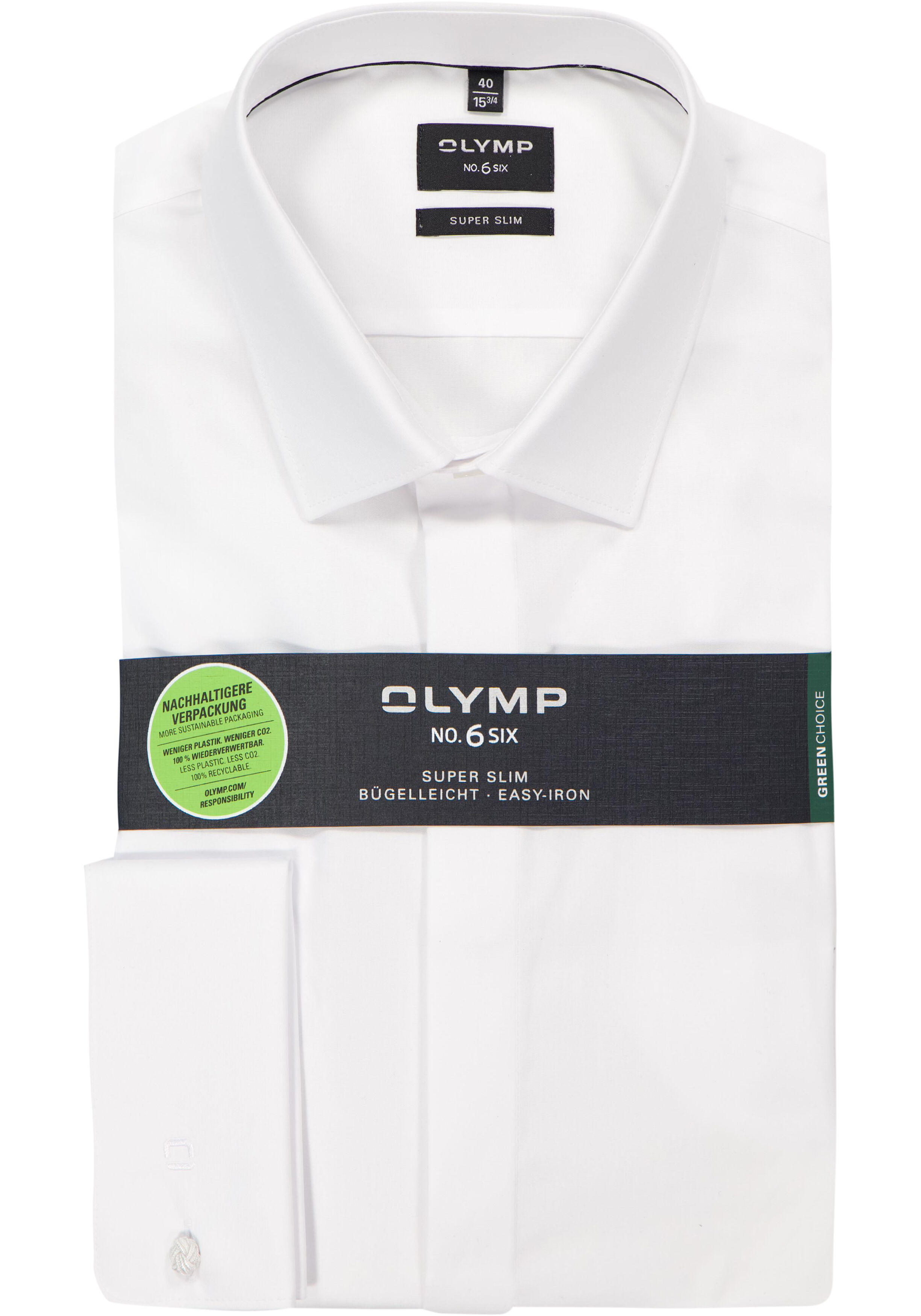OLYMP No. Six super slim fit overhemd, dubbele manchet, wit 