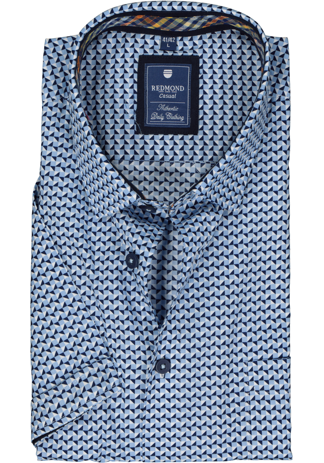1-4061933377399_redmond-overhemd_HR Redmond regular fit overhemd, korte mouw, popeline, blauw met wit dessin