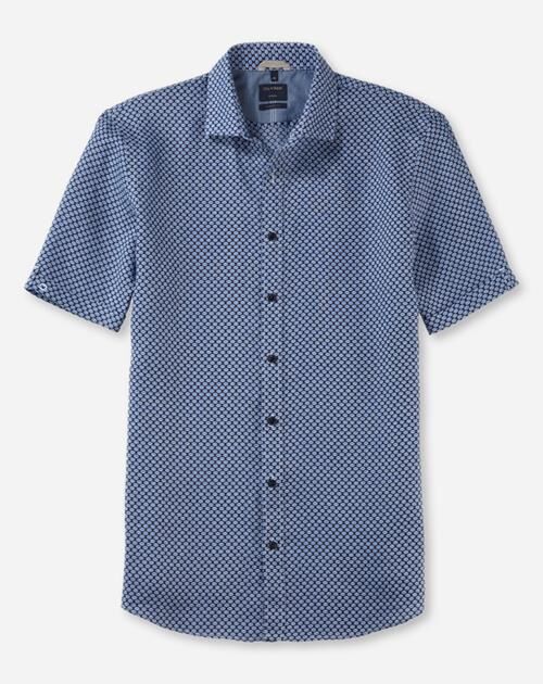 OLYMP Casual modern fit overhemd, korte mouw, structuur, bleu dessin