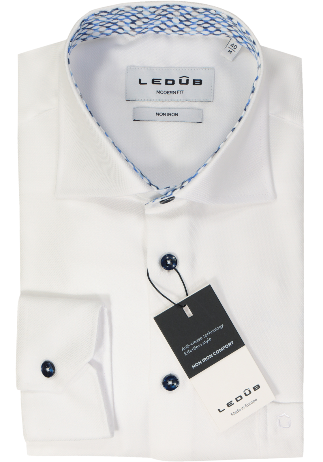 Ledub modern fit overhemd, popeline, wit Ledub modern fit overhemd, popeline, wit