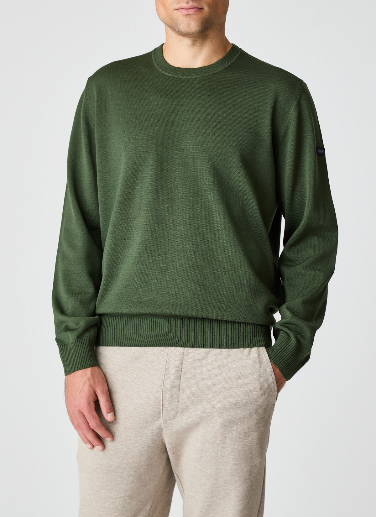 MAERZ Classic Fit heren trui met O-hals wol, groen