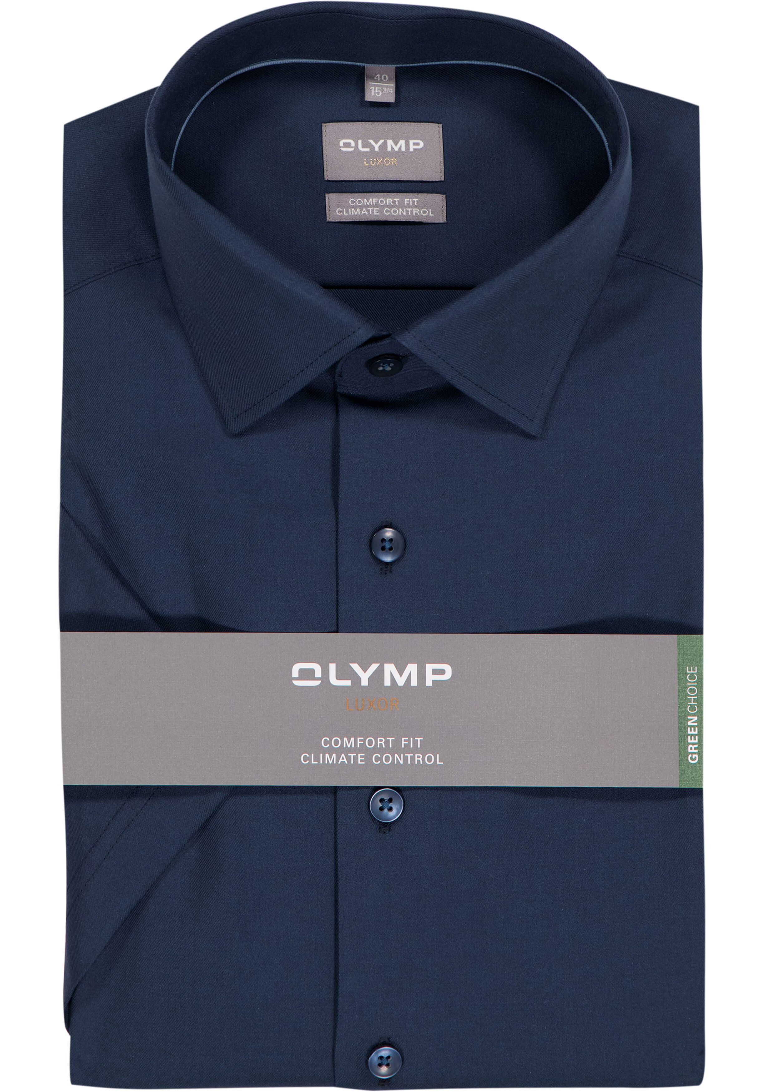OLYMP 24/7 Luxor comfort fit overhemd, korte mouw, twill, marine blauw