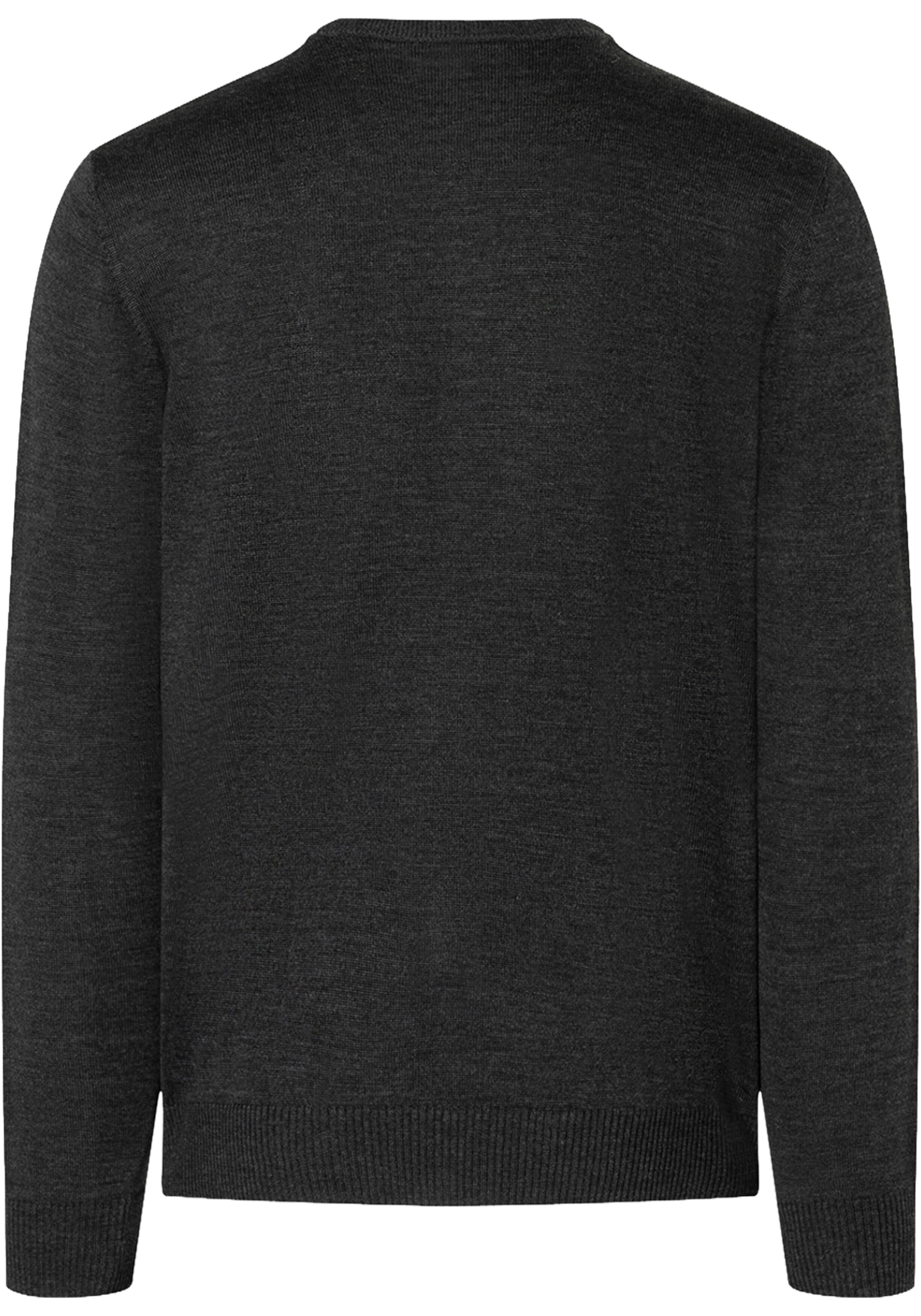 MAERZ Classic Fit heren trui met O-hals wol, antraciet grijs