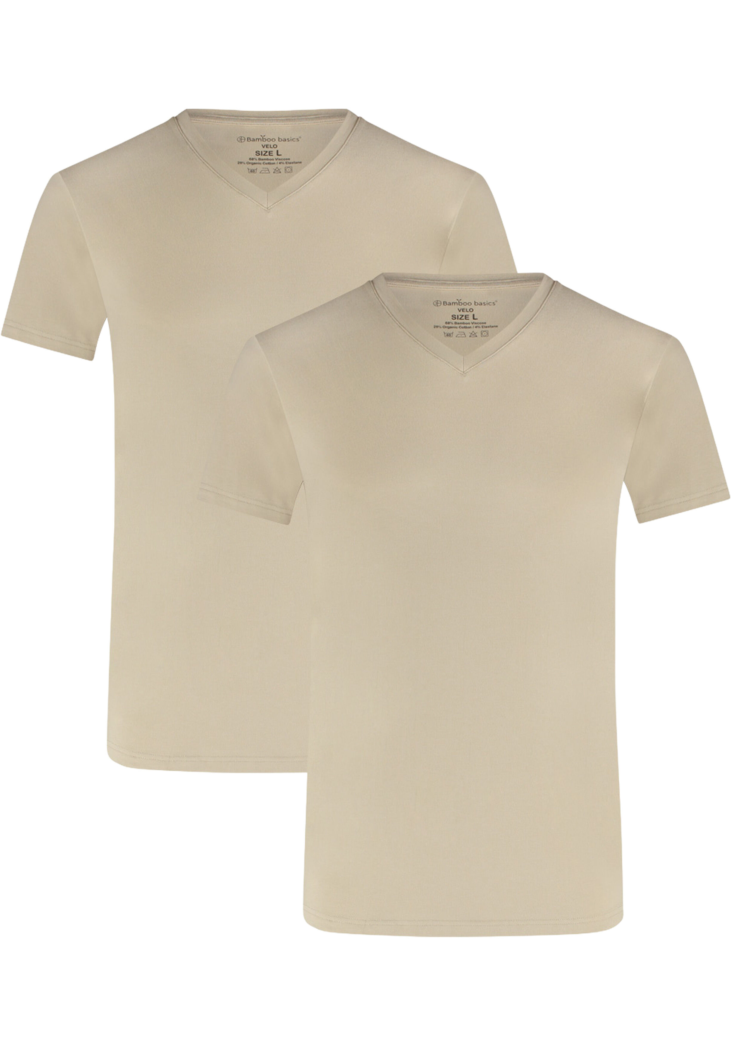 Bamboo Basics Velo V-neck T-shirt (2-pack), heren T-shirt V-hals, licht kaki