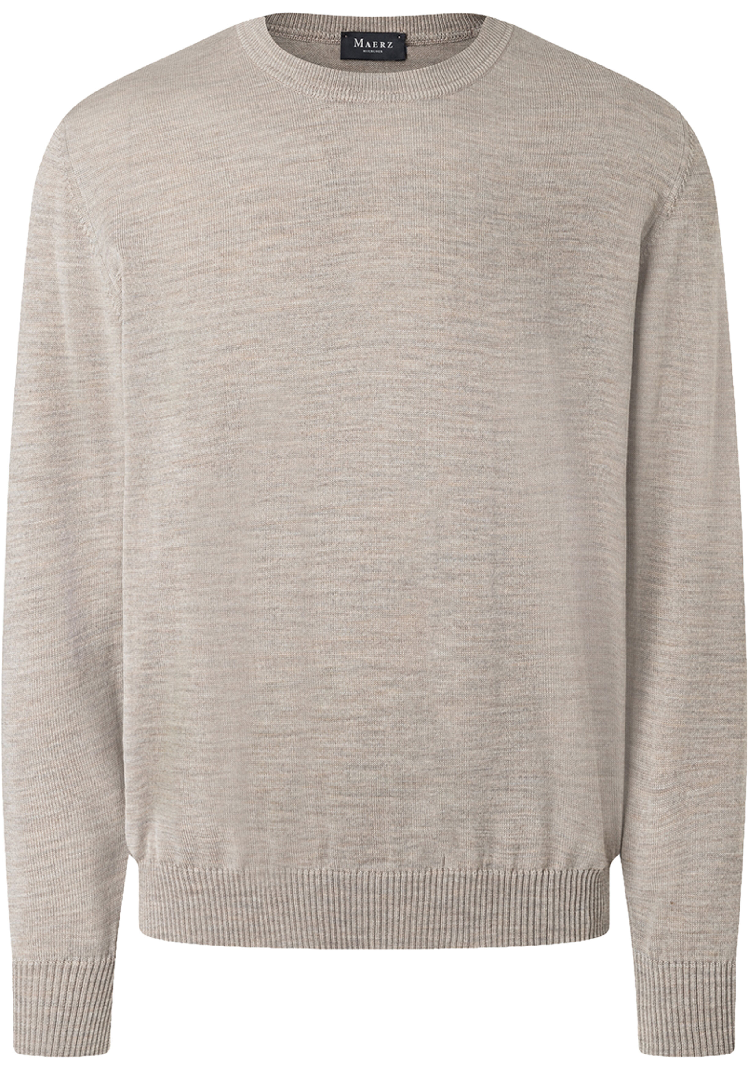 MAERZ Classic Fit heren trui met O-hals wol, beige