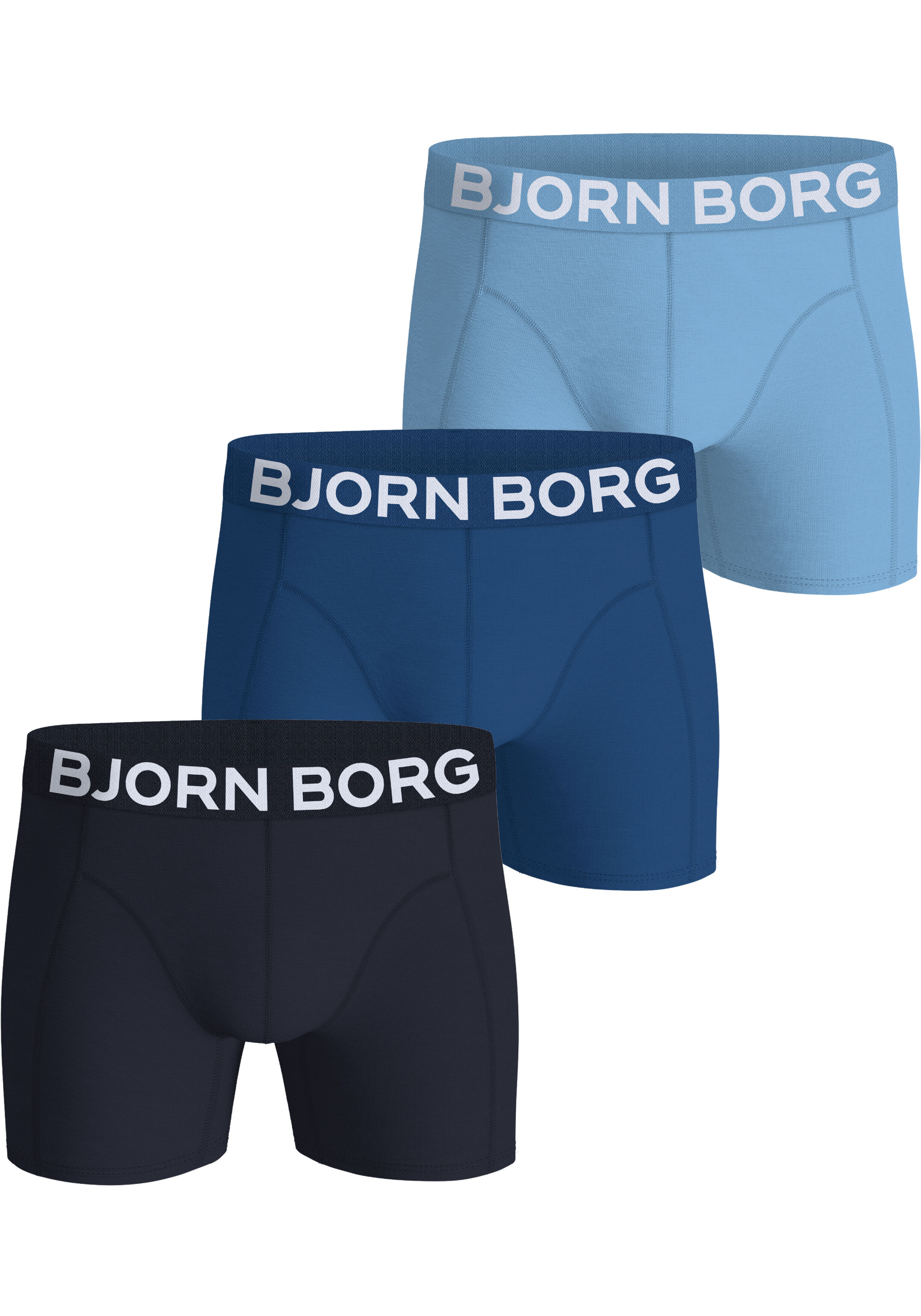 Bjorn Borg Cotton Stretch boxers, heren boxers normale lengte (3-pack), blauw, blauw, donkerblauw
