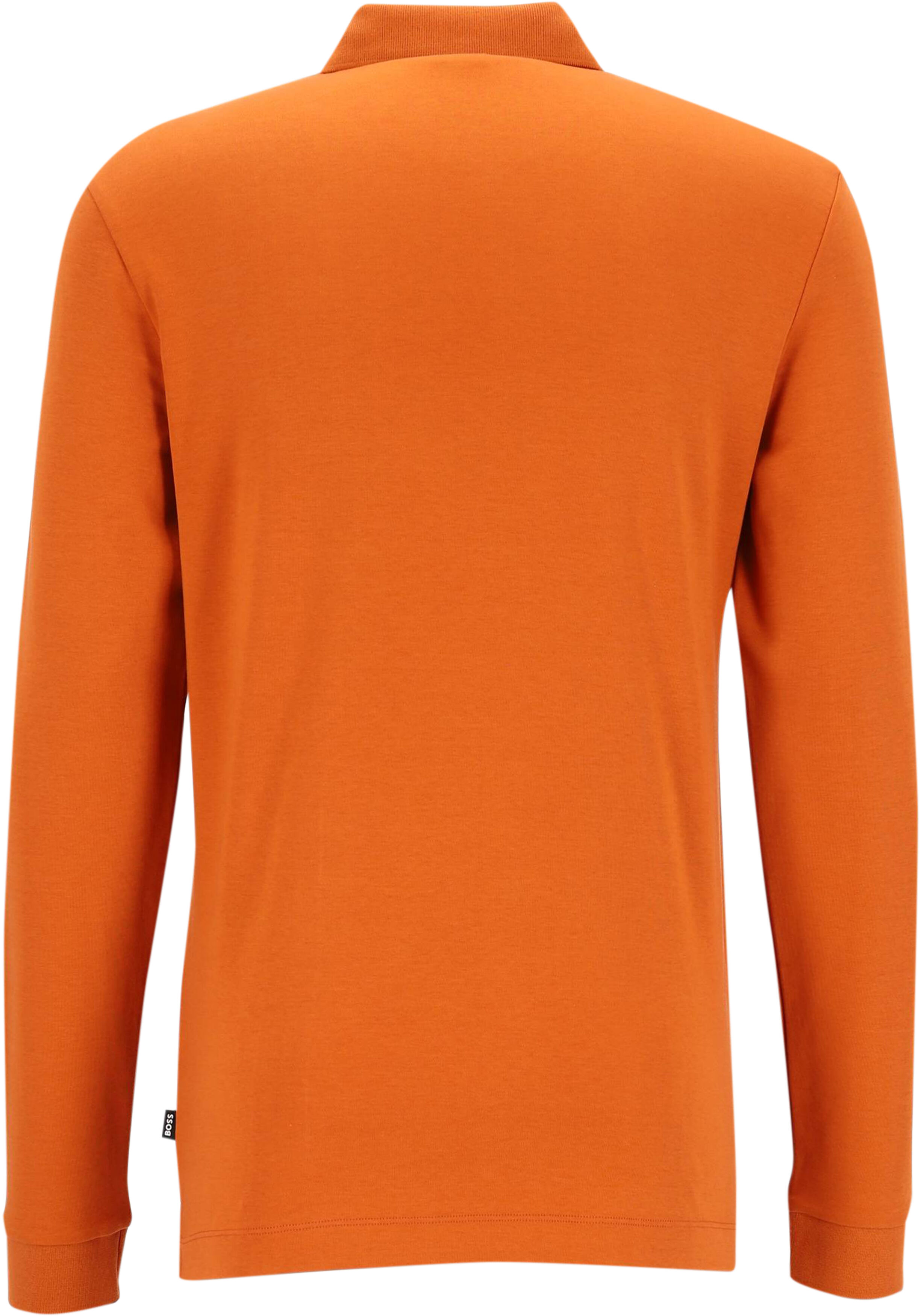 BOSS Pado regular fit polo lange mouw, jersey, donker oranje