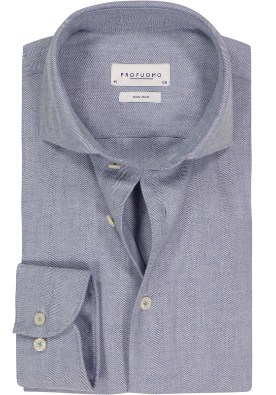 Profuomo slim fit heren overhemd, herringbone, blauw Profuomo slim fit heren overhemd, herringbone, blauw