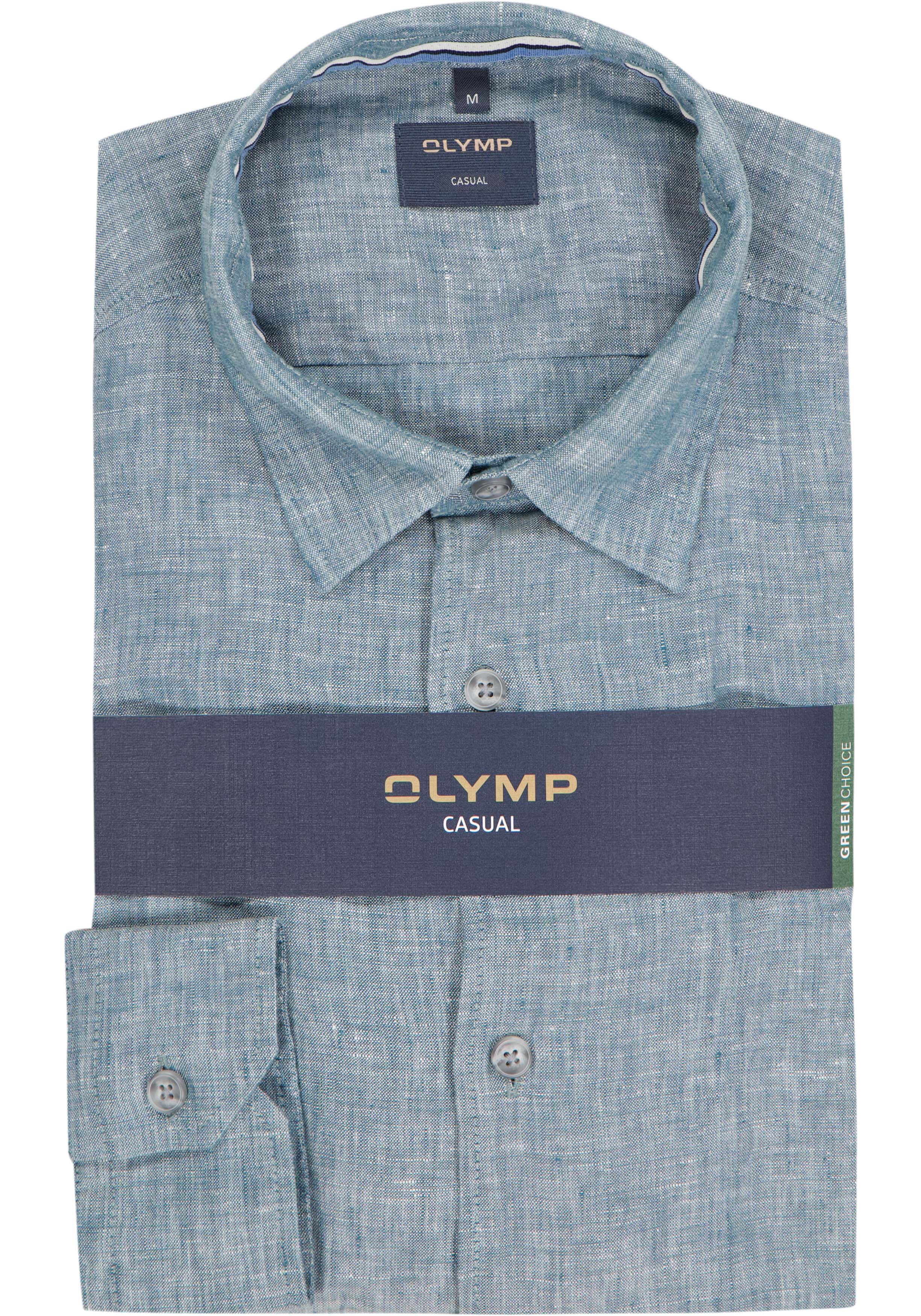 OLYMP Casual regular fit overhemd, popeline, grijsgroen