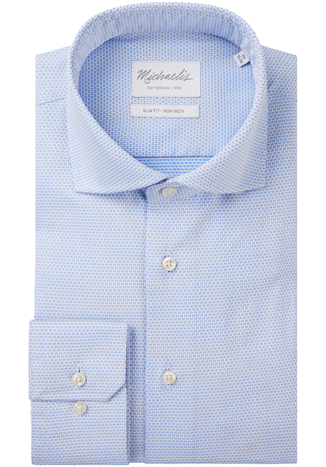 PMVH10004B Michaelis slim fit heren overhemd, structuur, lichtblauw mini dessin