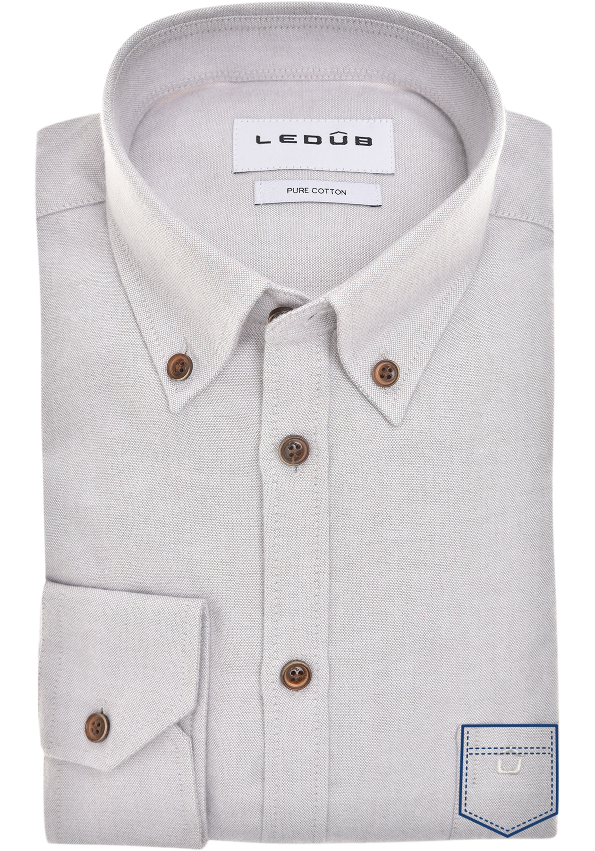 Ledub modern fit overhemd, Oxford, lichtgrijs