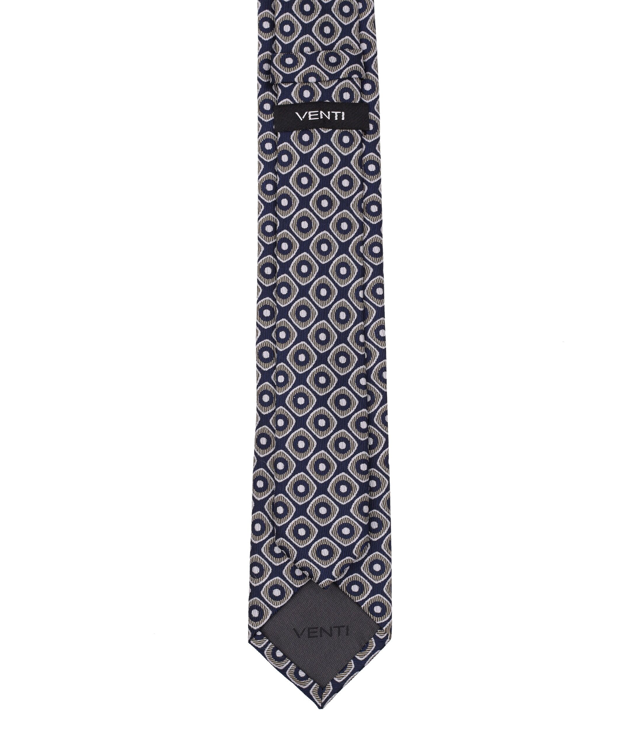 VENTI stropdas, donkerblauw, beige, wit dessin
