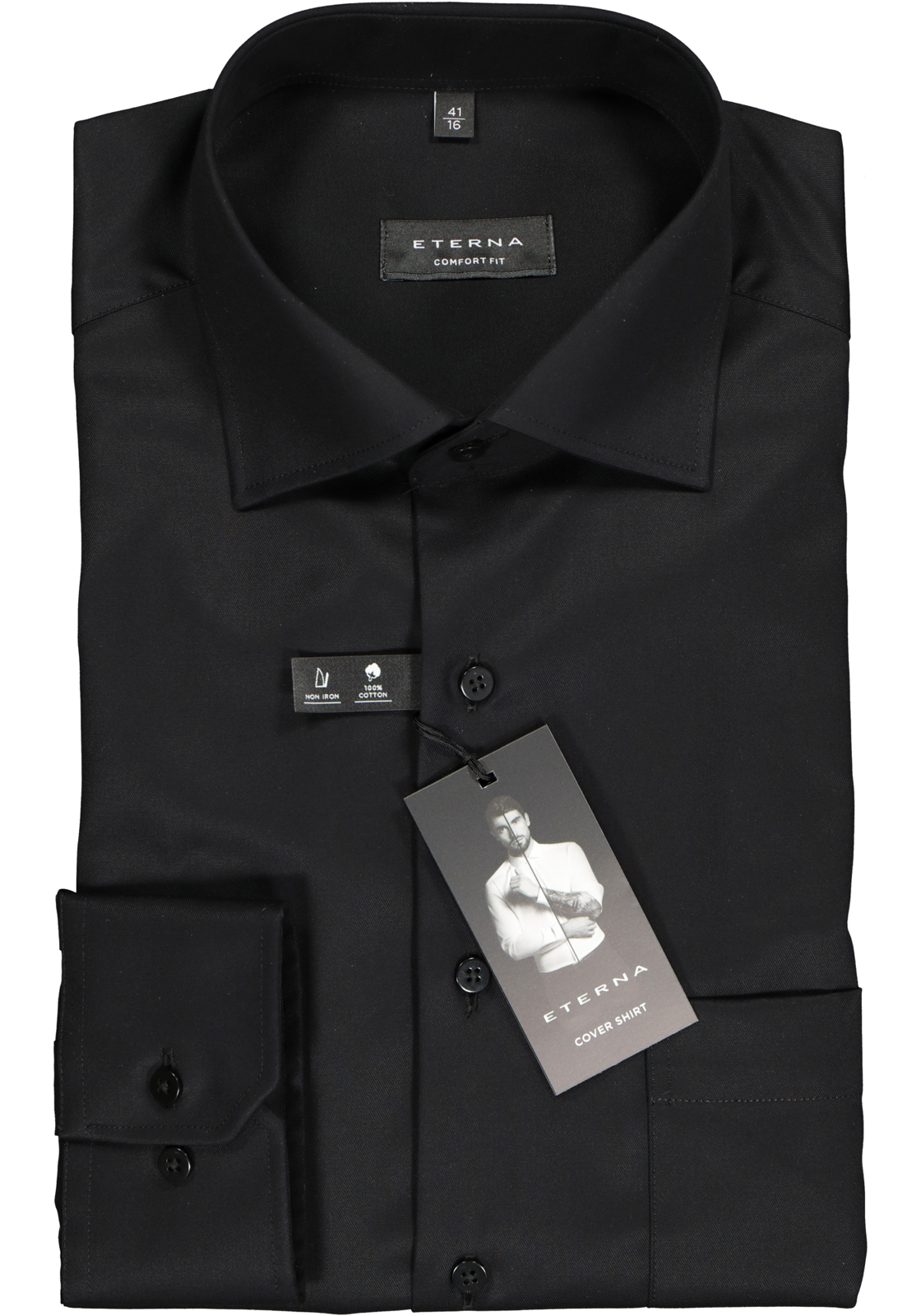2-4062403299715_eterna-overhemd_HR ETERNA comfort fit overhemd, twill heren overhemd, zwart