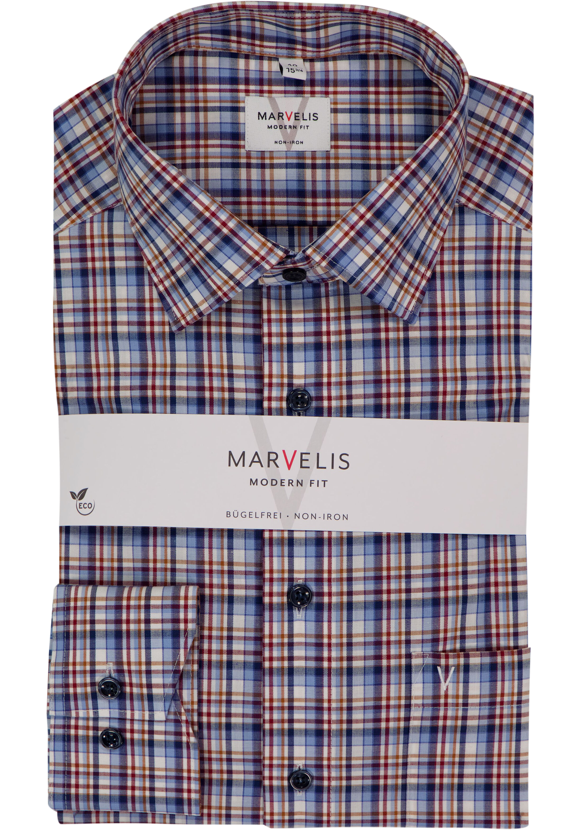 MARVELIS modern fit overhemd, popeline, bordeaux rood geruit