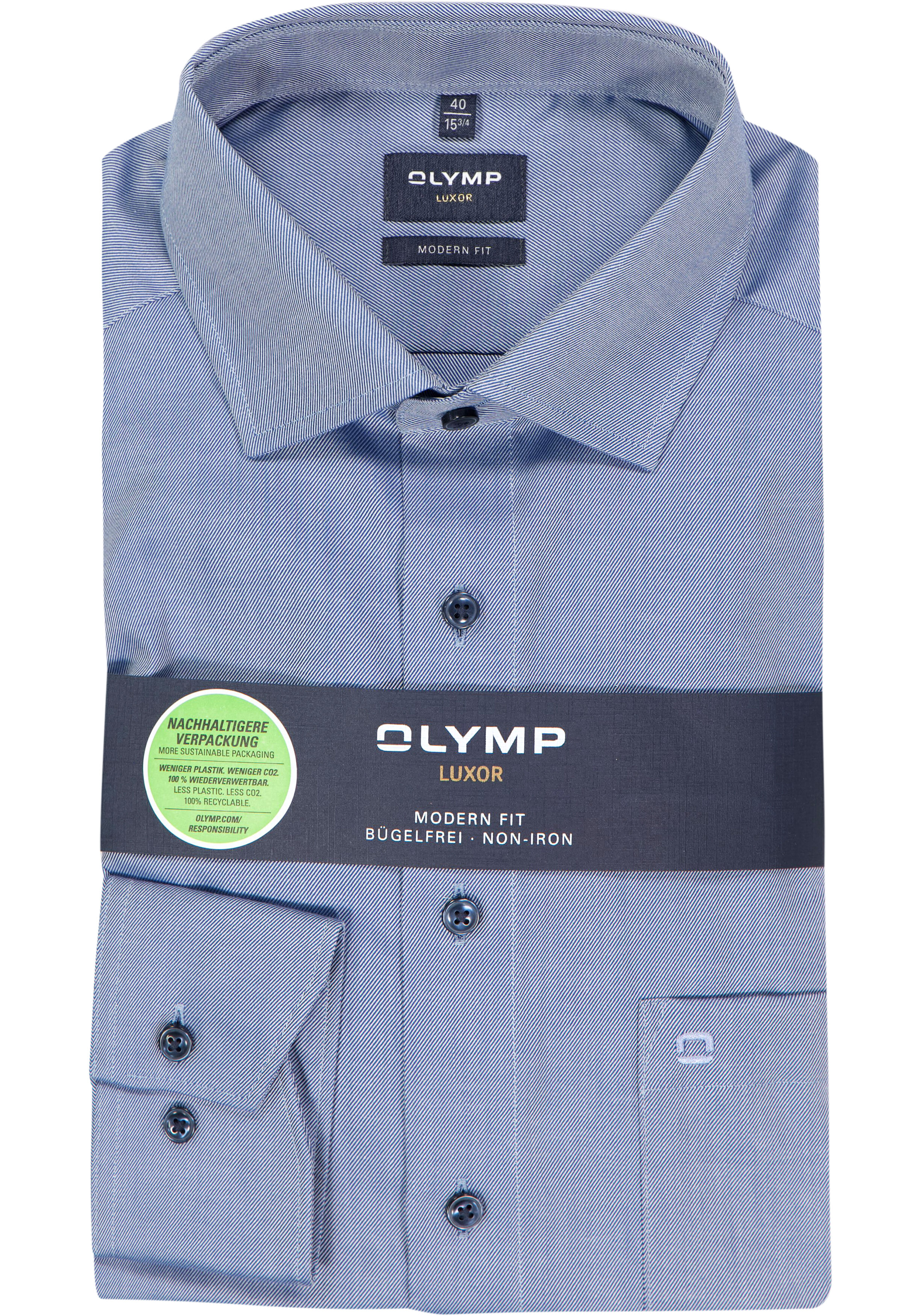 OLYMP Luxor modern fit overhemd, marine blauw twill