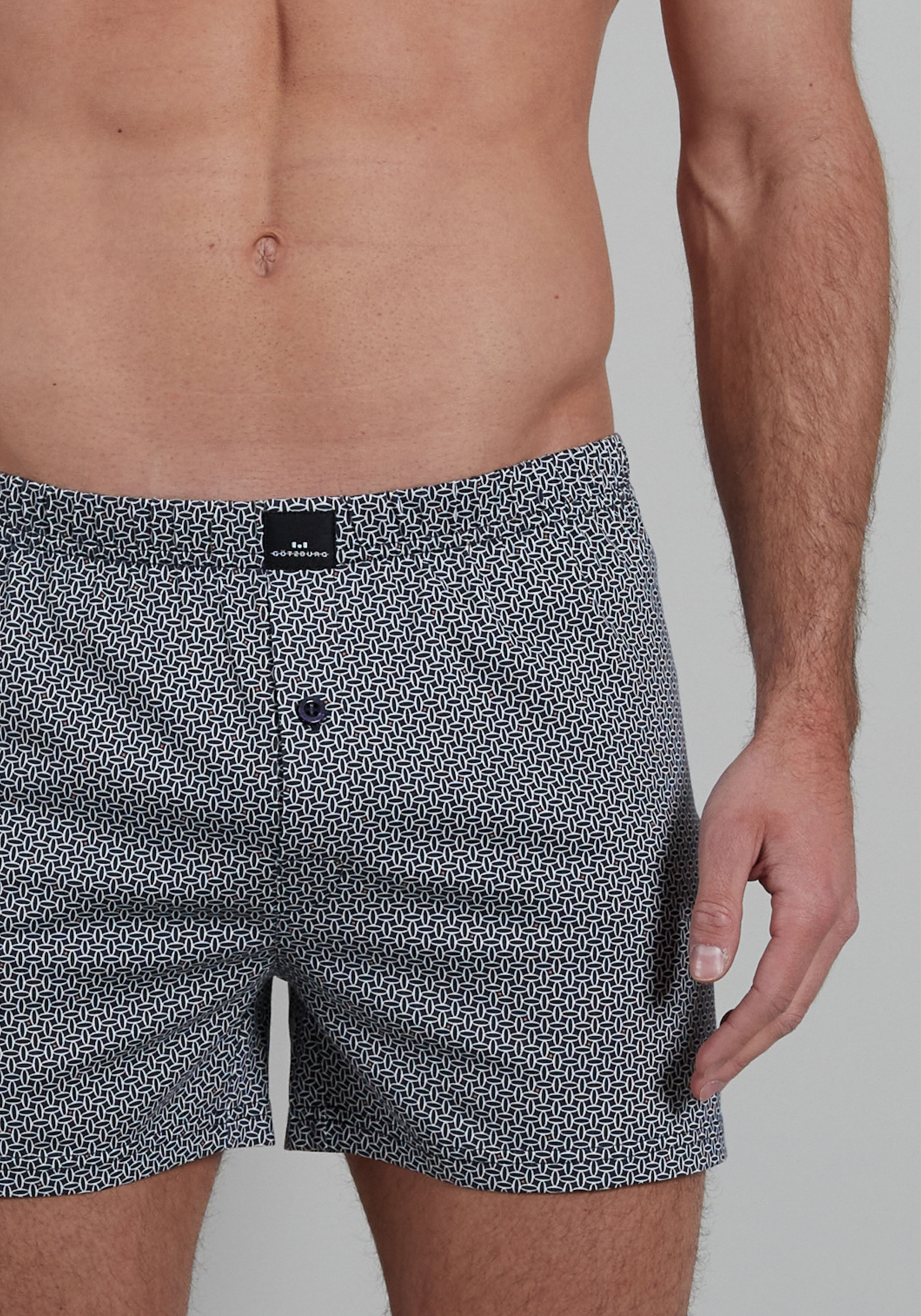 Gotzburg heren boxershorts wijd model met gulp (2-pack), middenblauw mini dessin